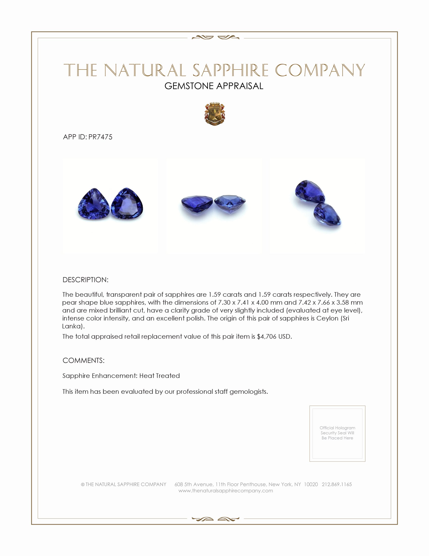 3.18 Ct.Tw. Blue Sapphire Pair from Ceylon (Sri Lanka)