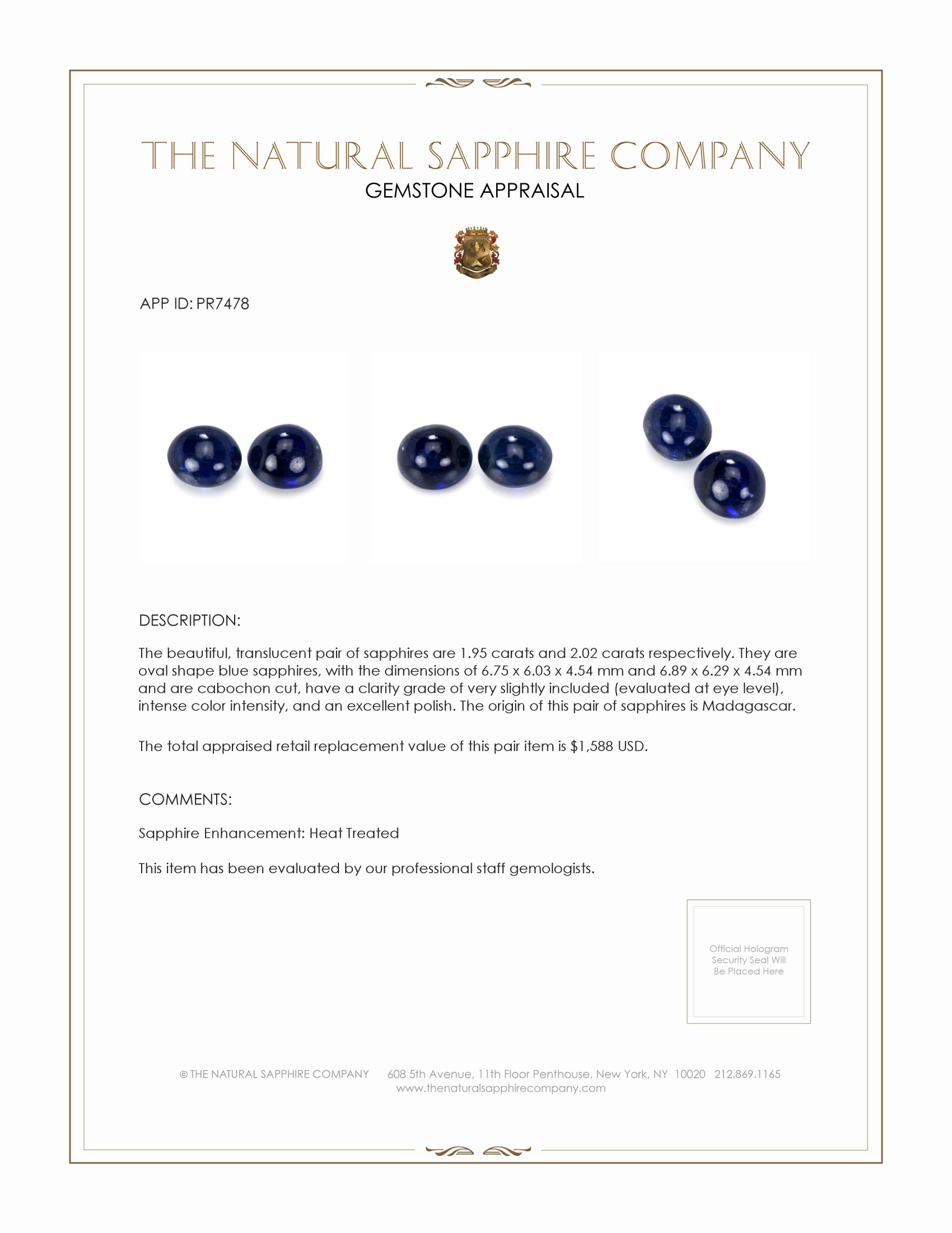 3.97 Ct.Tw. Blue Cabochon Sapphire Pair from Madagascar