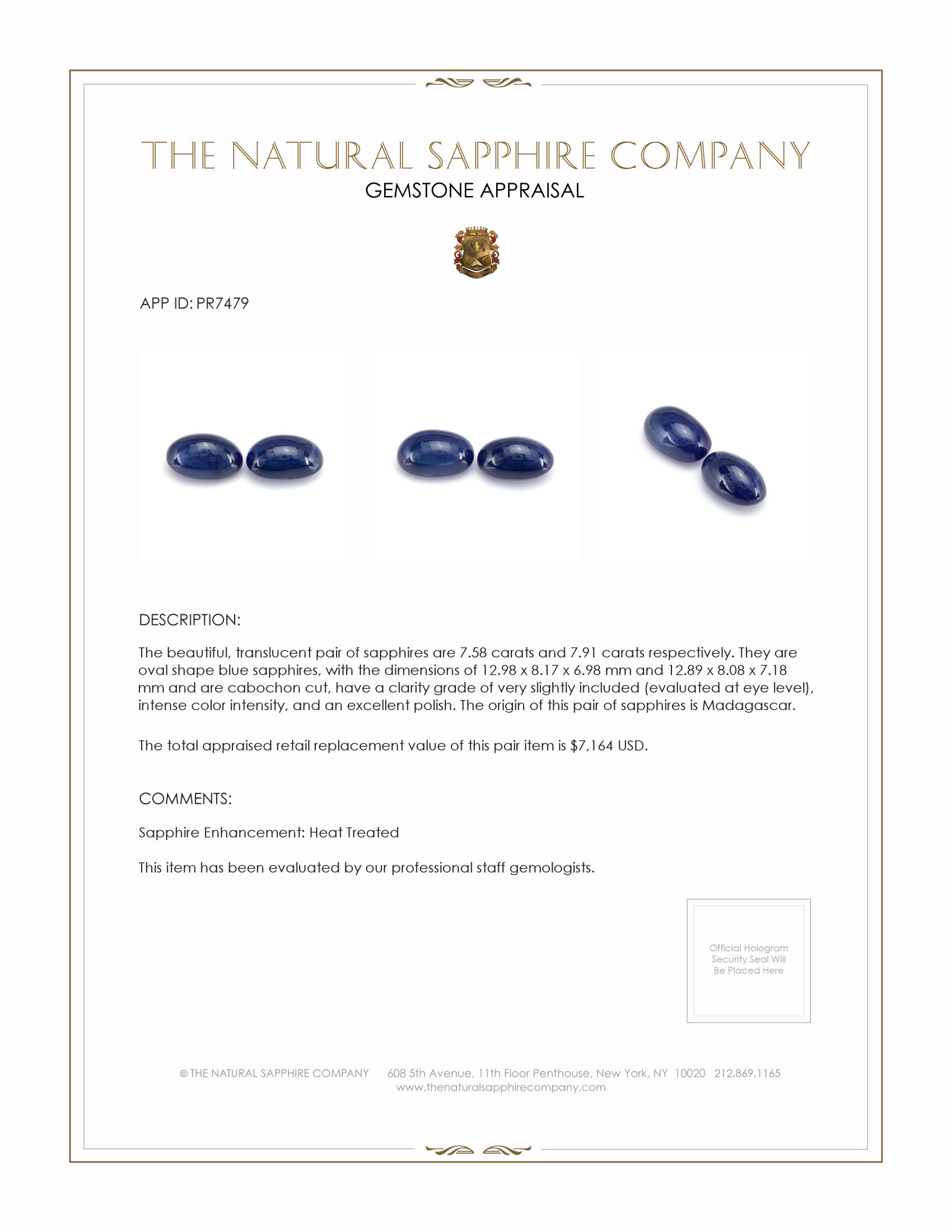 15.49 Ct.Tw. Blue Cabochon Sapphire Pair from Madagascar