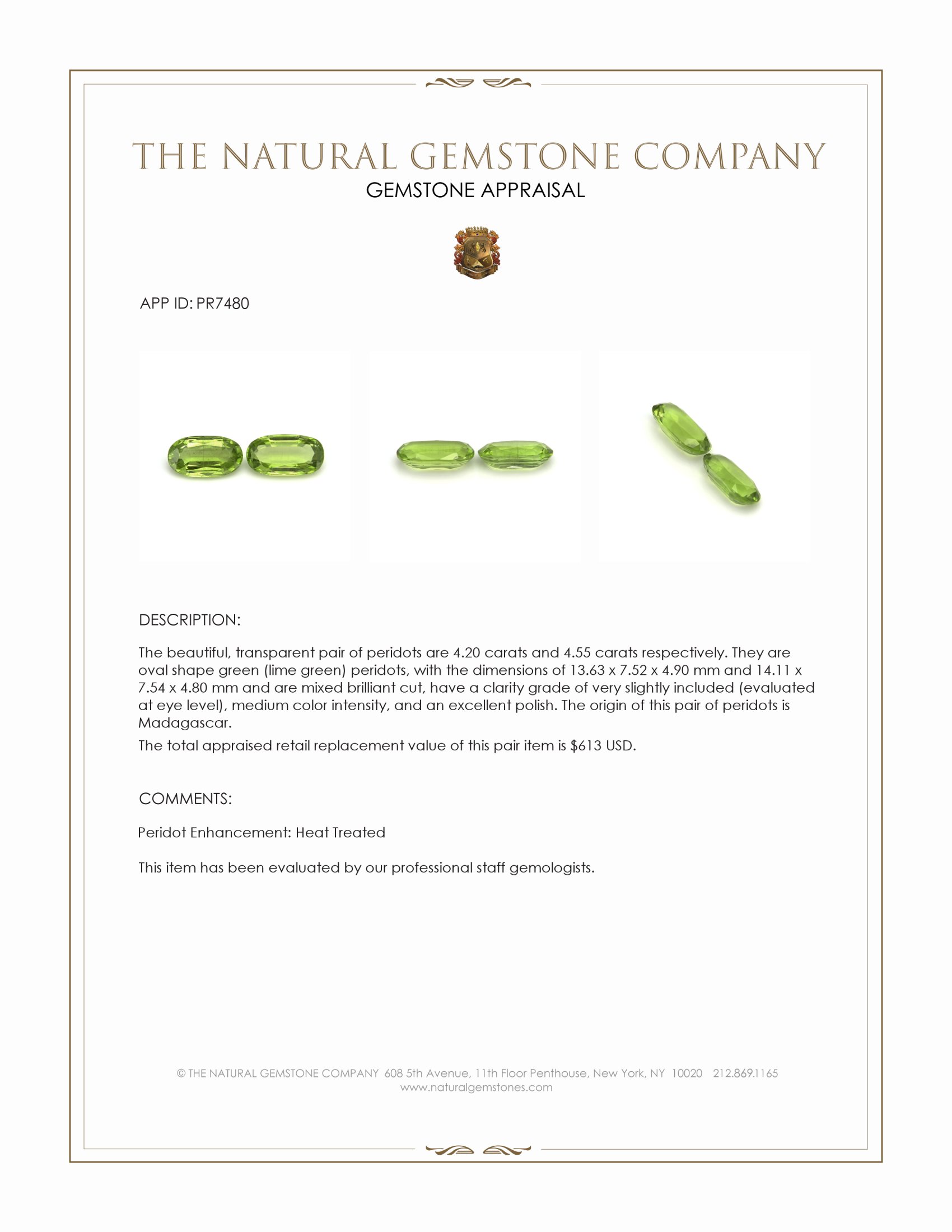 8.75 Ct.Tw. Green (Lime Green) Peridot Pair from Madagascar