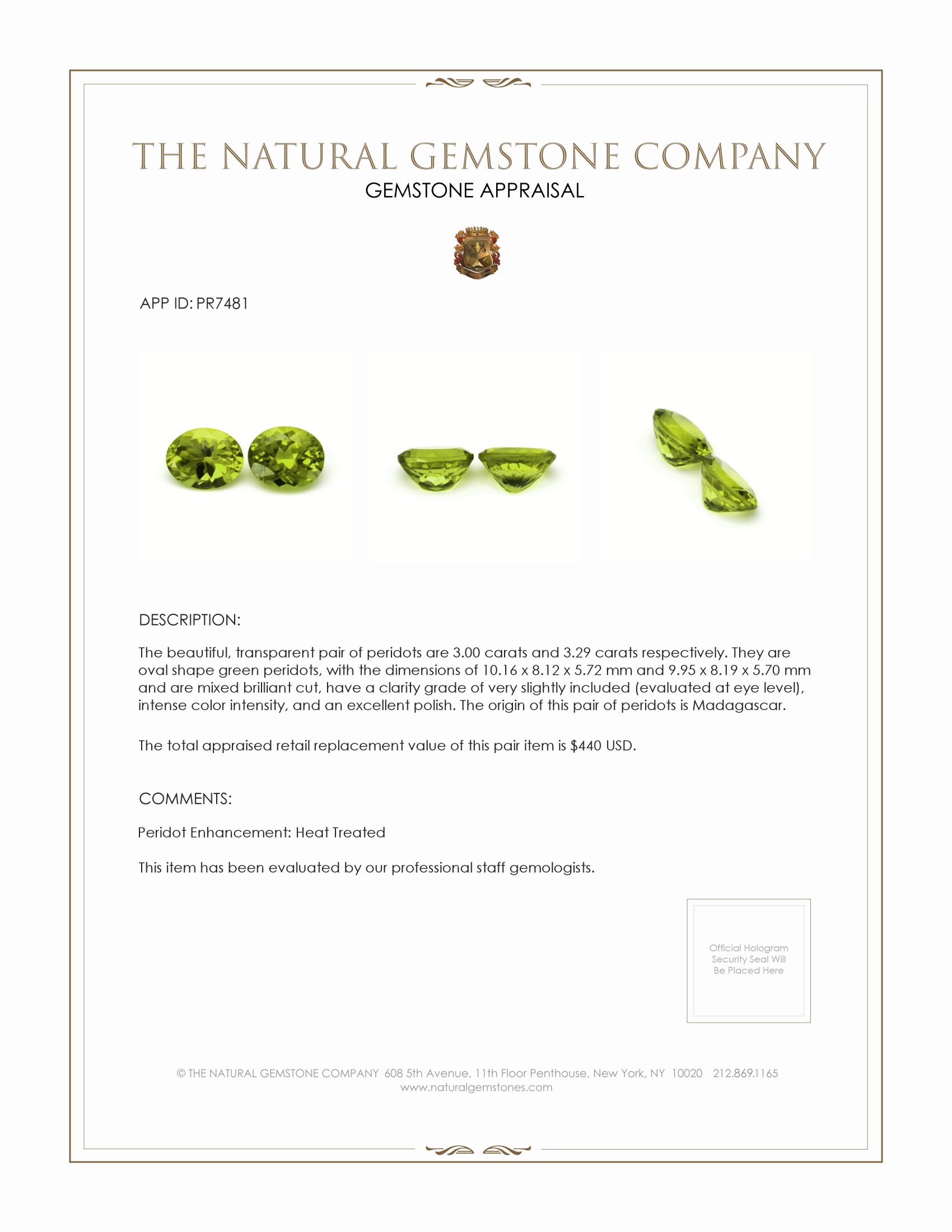6.29 Ct.Tw. Green Peridot Pair from Madagascar