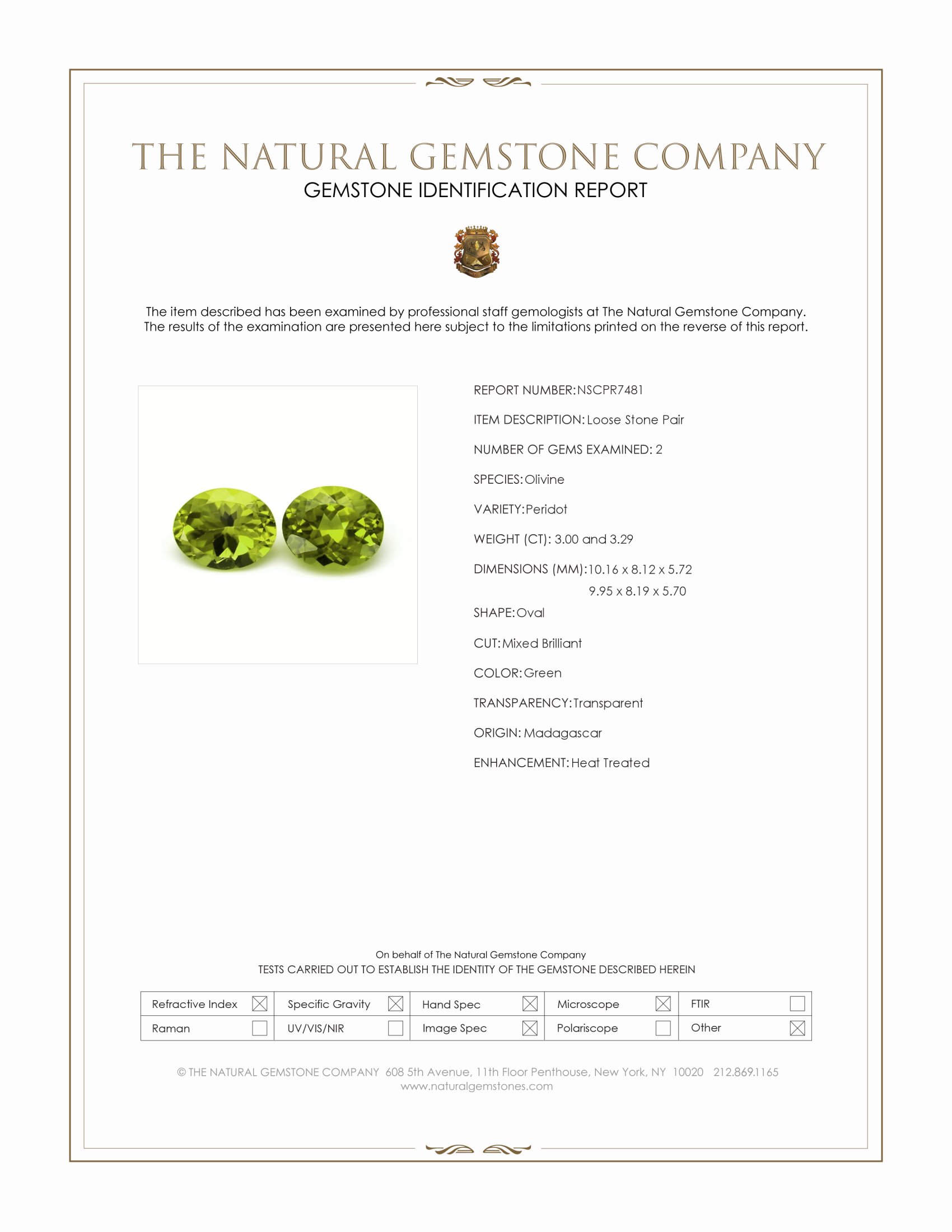 6.29 Ct.Tw. Green Peridot Pair from Madagascar