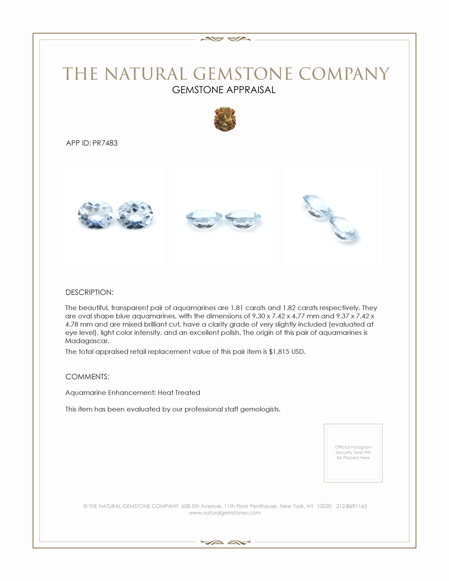 3.63 Ct.Tw. Aquamarine Pair from Madagascar