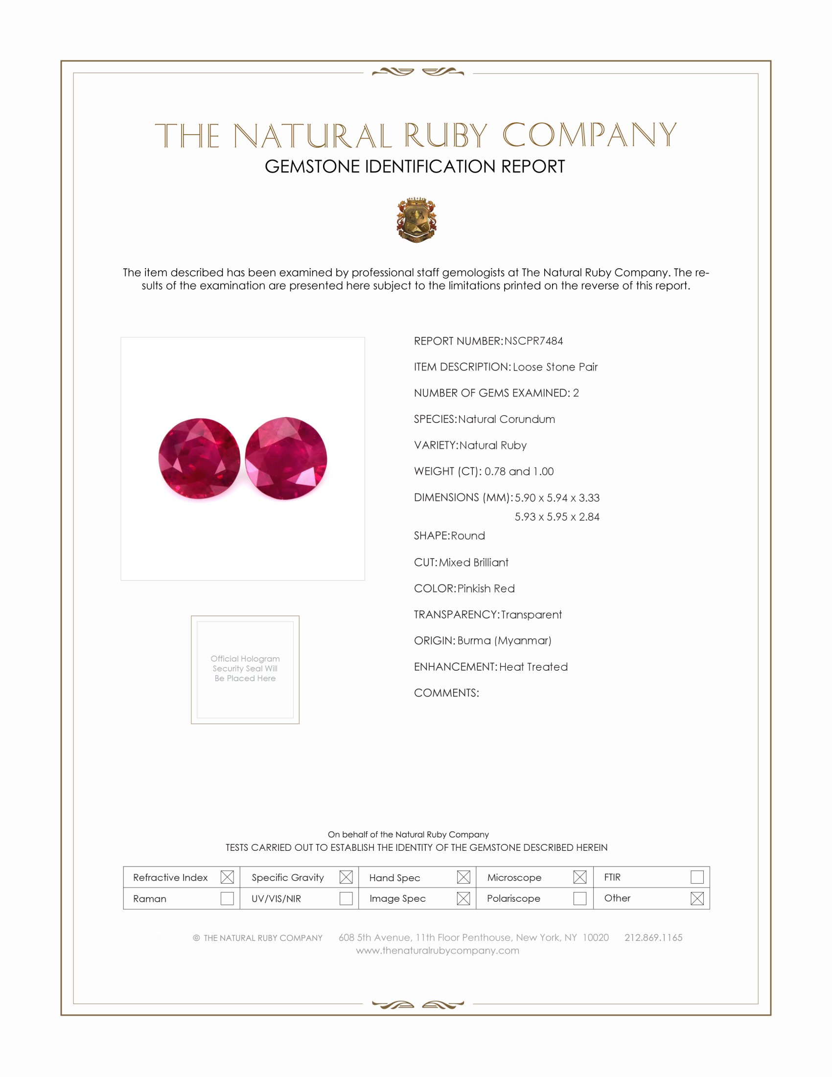 1.78 Ct.Tw. Ruby Pair from Burma (Myanmar)