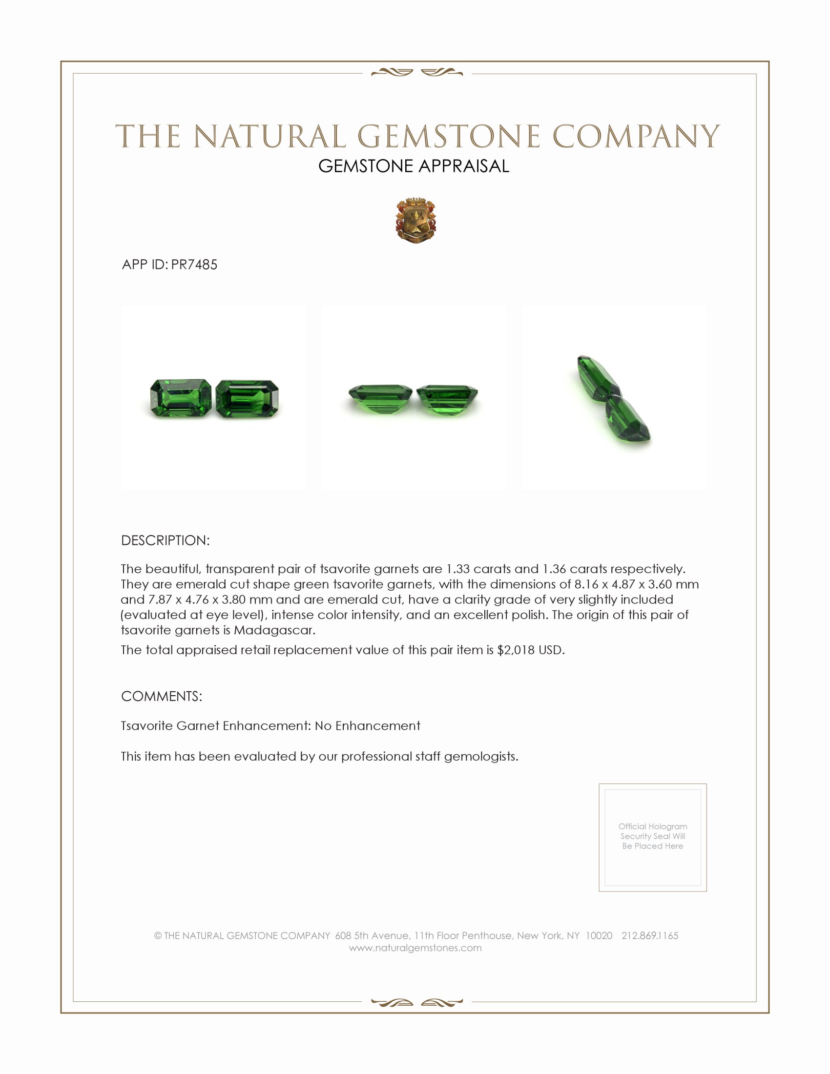 2.69 Ct.Tw. Tsavorite Garnet Pair from Madagascar