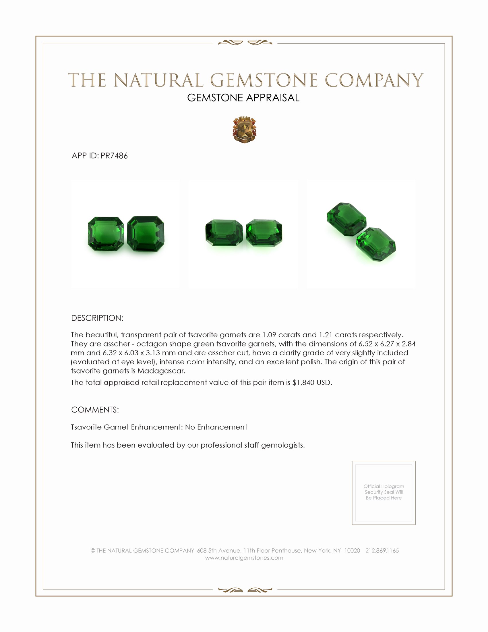 2.30 Ct.Tw. Tsavorite Garnet Pair from Madagascar