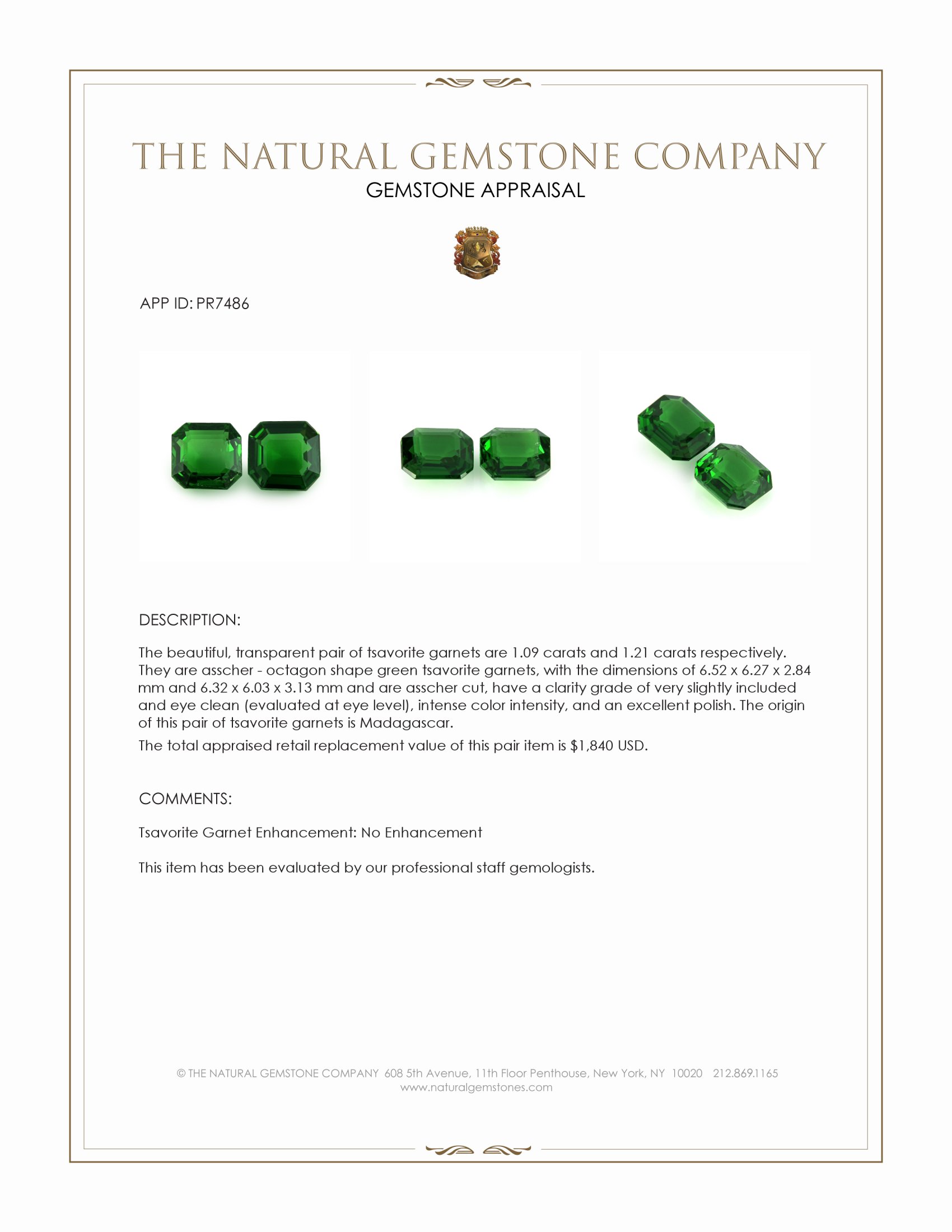 2.30 Ct.Tw. Tsavorite Garnet Pair from Madagascar