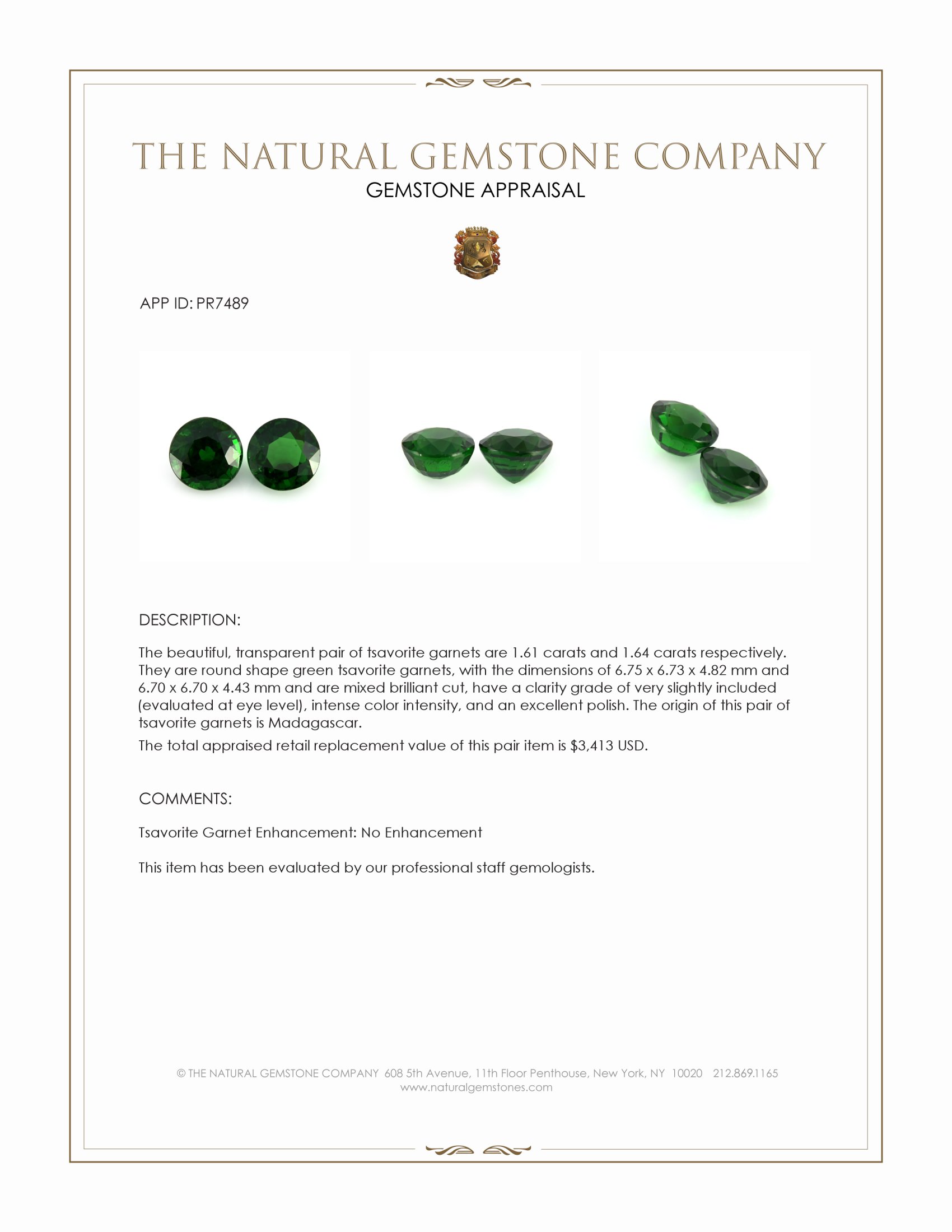 3.25 Ct.Tw. Tsavorite Garnet Pair from Madagascar