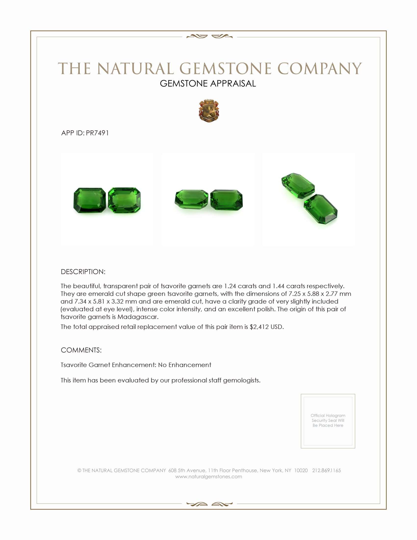 2.68 Ct.Tw. Tsavorite Garnet Pair from Madagascar