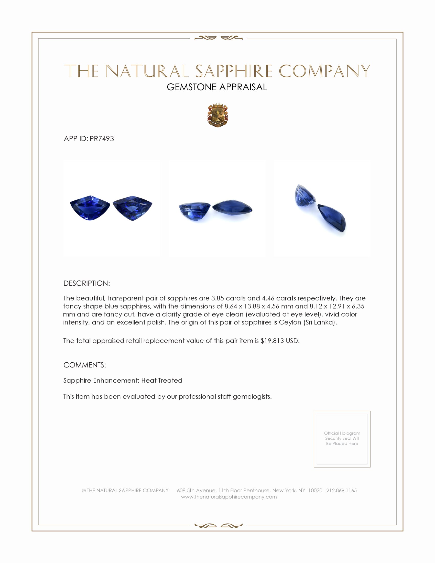 8.31 Ct.Tw. Blue Sapphire Pair from Ceylon (Sri Lanka)