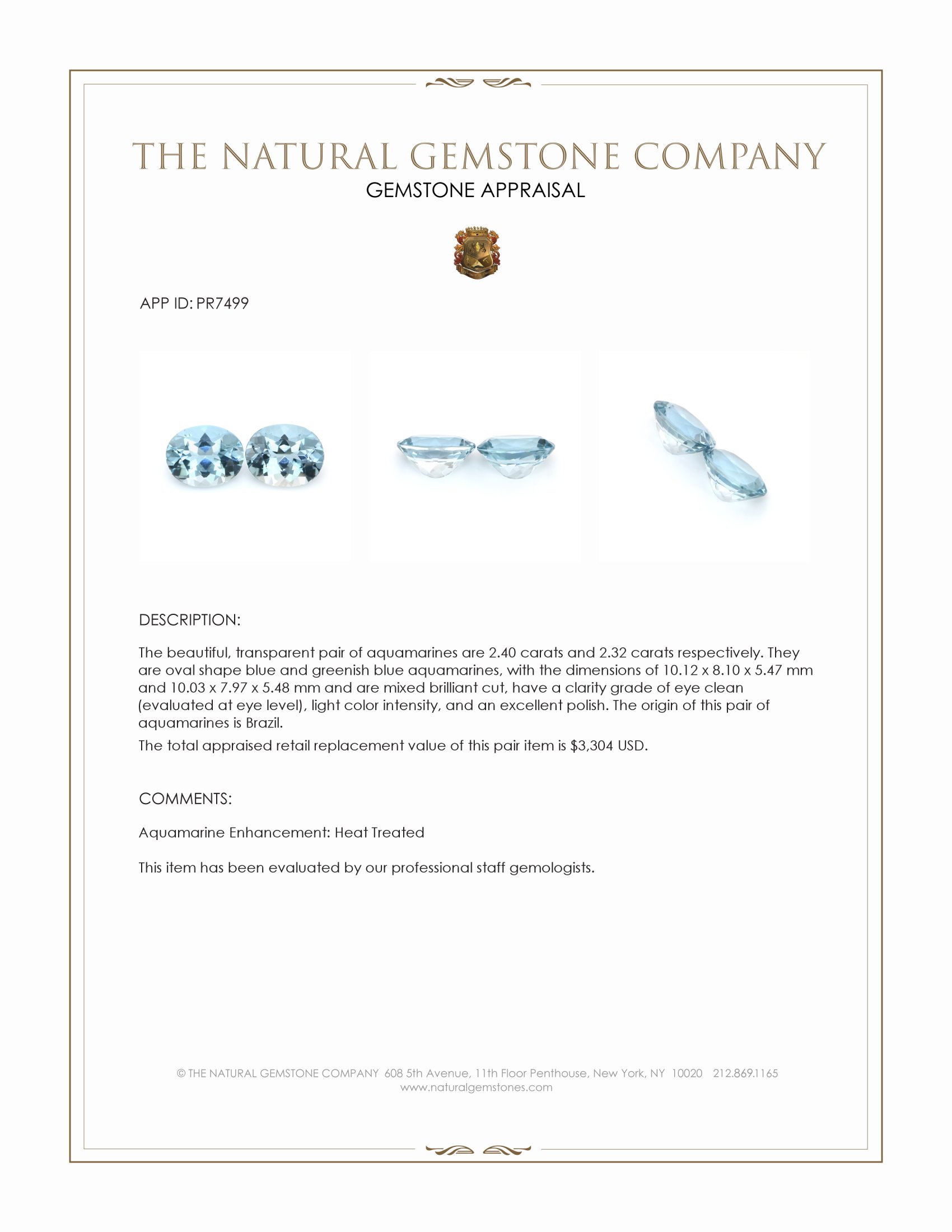 4.72 Ct.Tw. Blue Aquamarine Pair from Brazil
