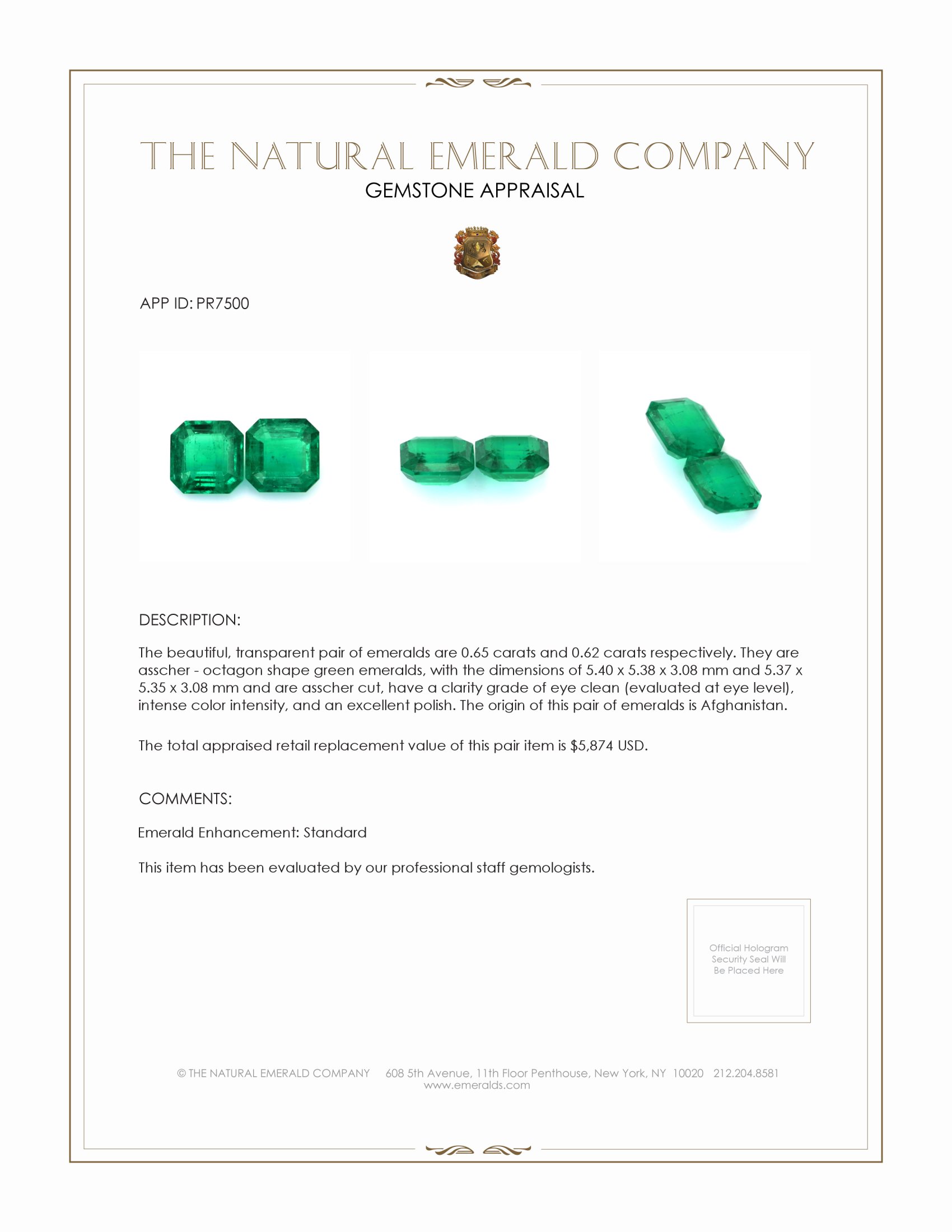 1.27 Ct.Tw. Emerald Pair from Afghanistan