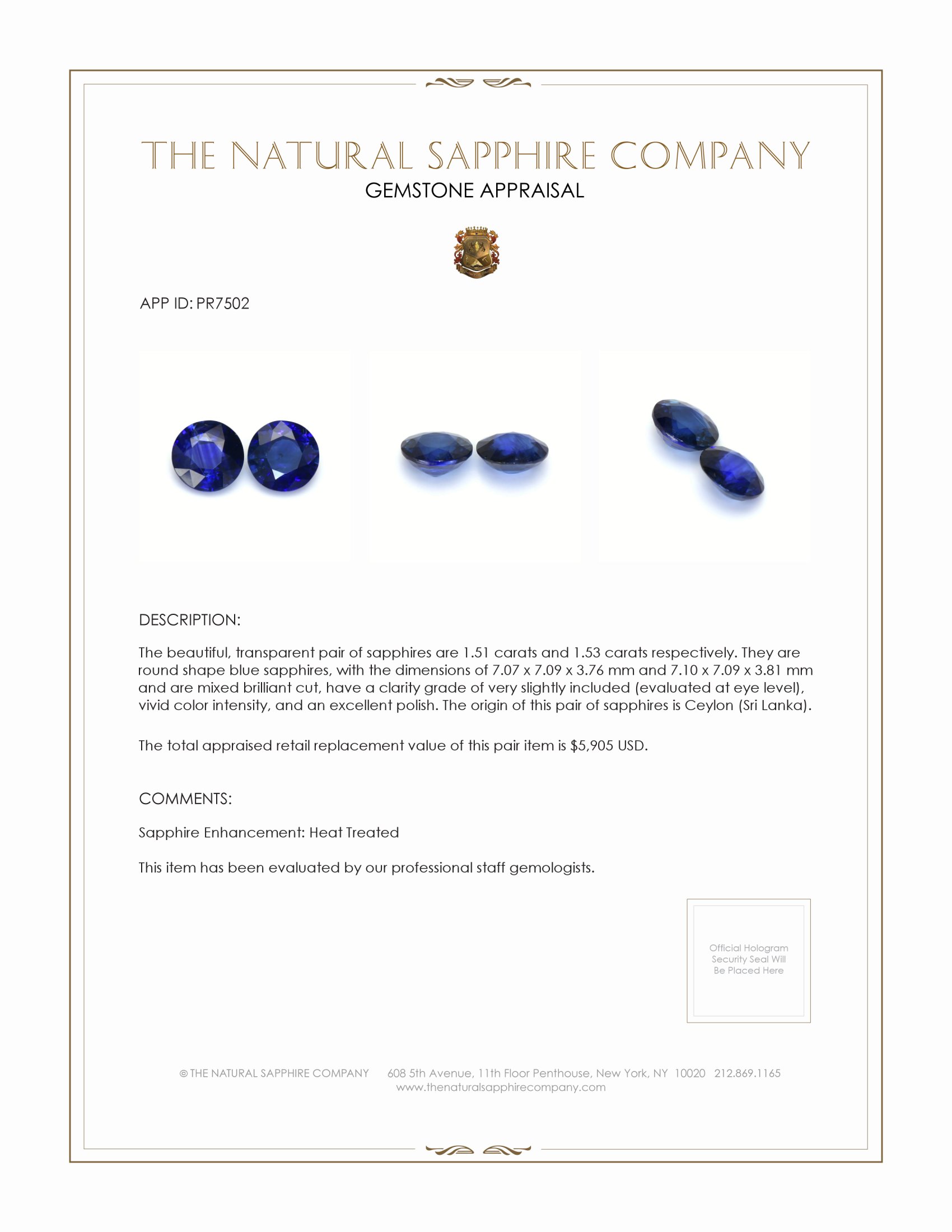 3.04 Ct.Tw. Blue Sapphire Pair from Ceylon (Sri Lanka)