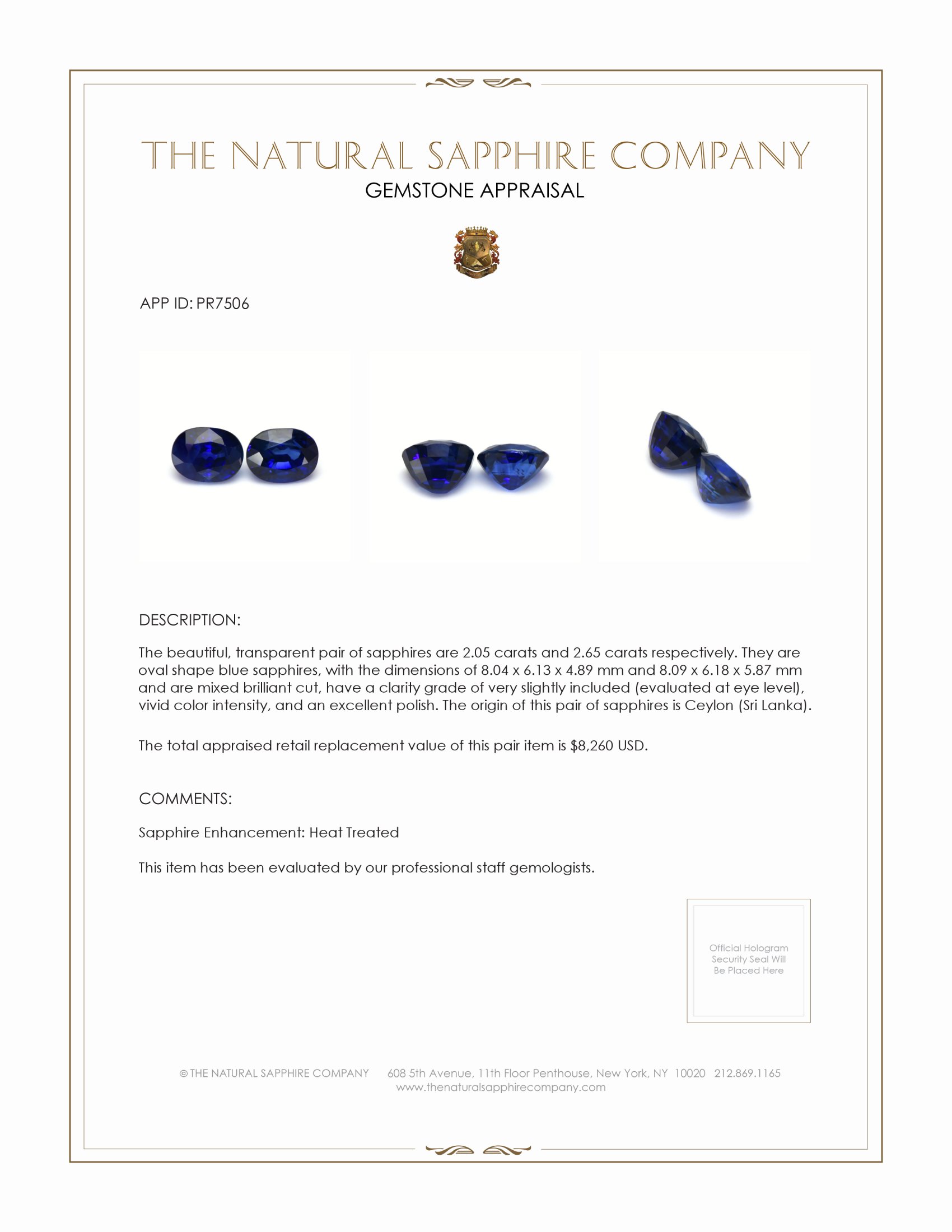 4.70 Ct.Tw. Blue Sapphire Pair from Ceylon (Sri Lanka)