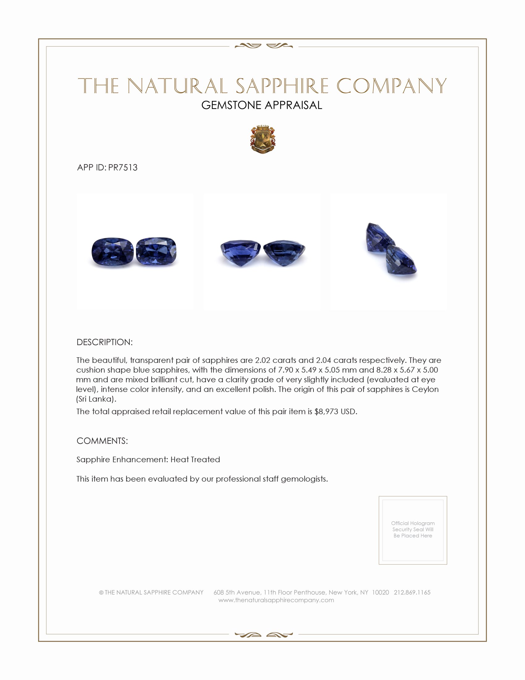 4.06 Ct.Tw. Blue Sapphire Pair from Ceylon (Sri Lanka)