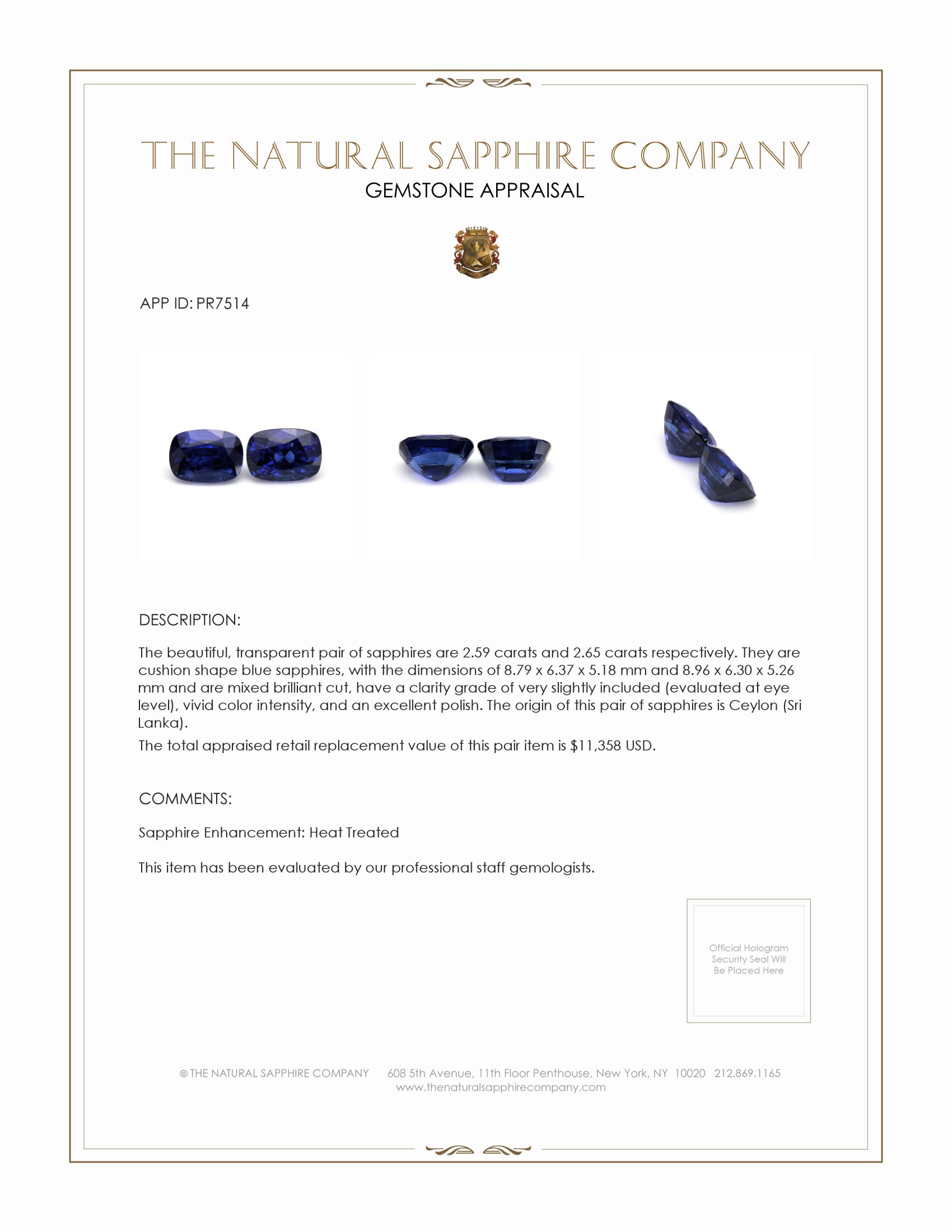 5.24 Ct.Tw. Blue Sapphire Pair from Ceylon (Sri Lanka)