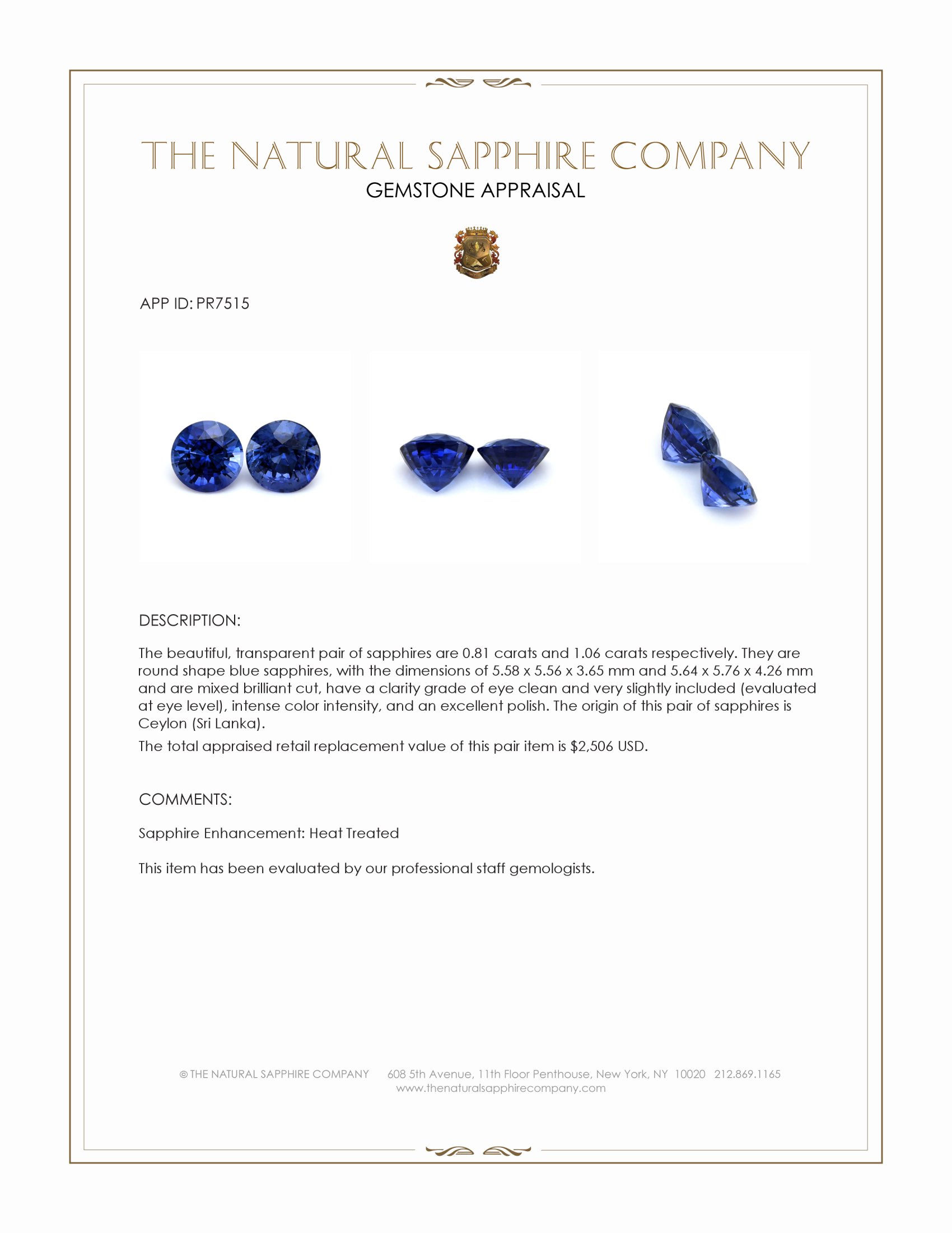 1.87 Ct.Tw. Blue Sapphire Pair from Ceylon (Sri Lanka)