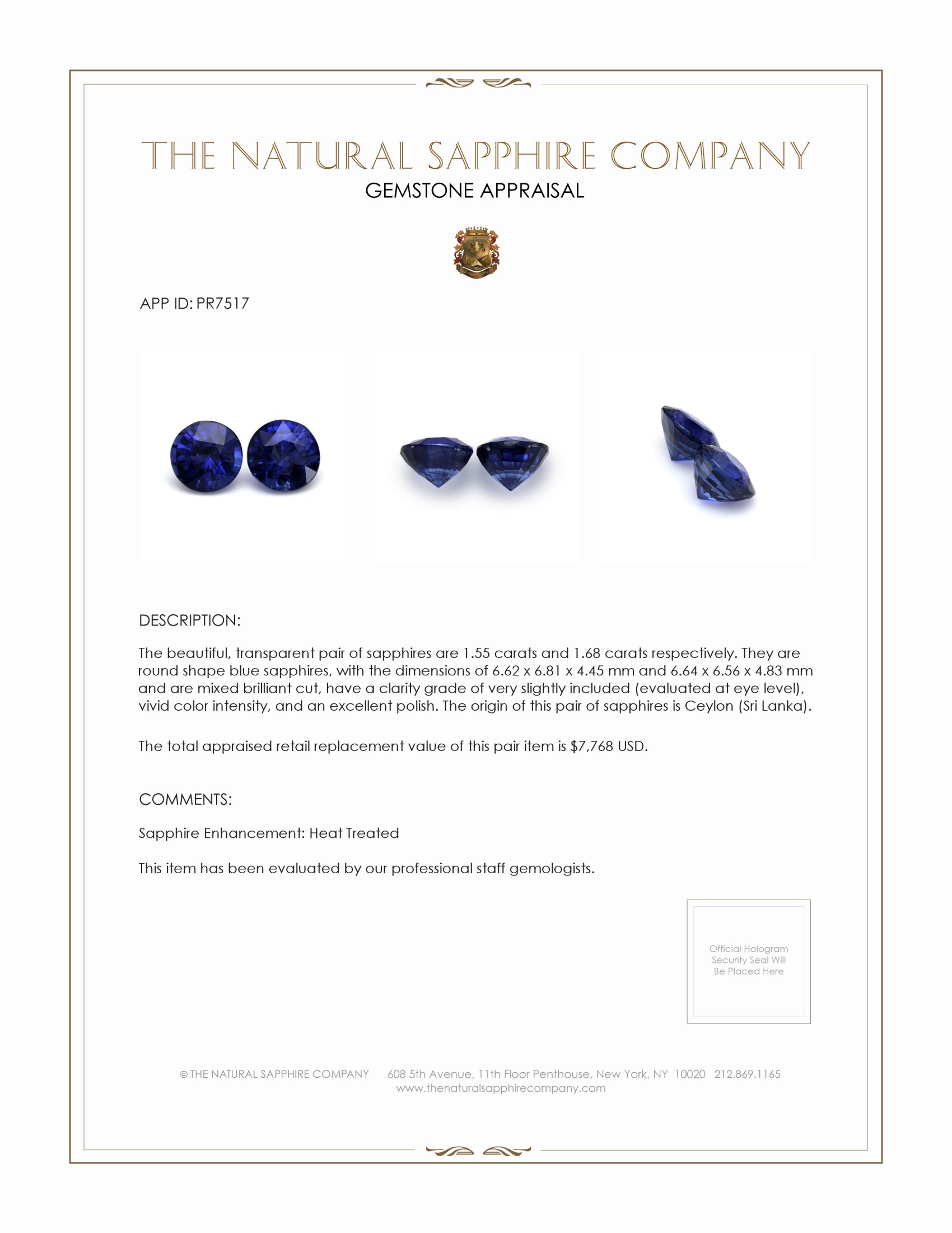 3.23 Ct.Tw. Blue Sapphire Pair from Ceylon (Sri Lanka)
