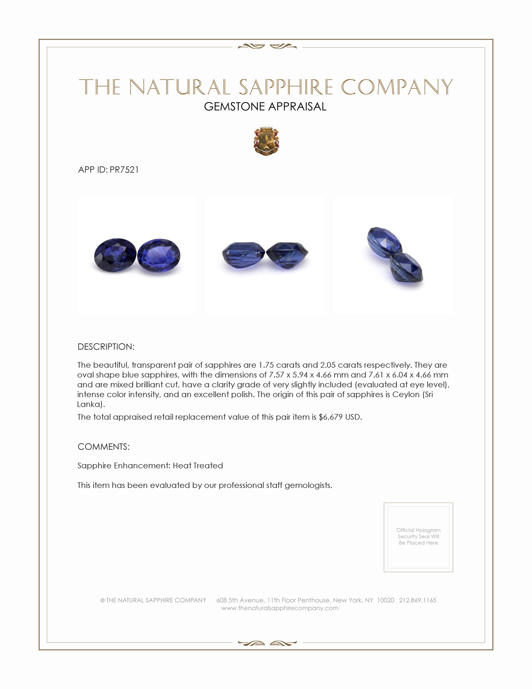 3.80 Ct.Tw. Blue Sapphire Pair from Ceylon (Sri Lanka)