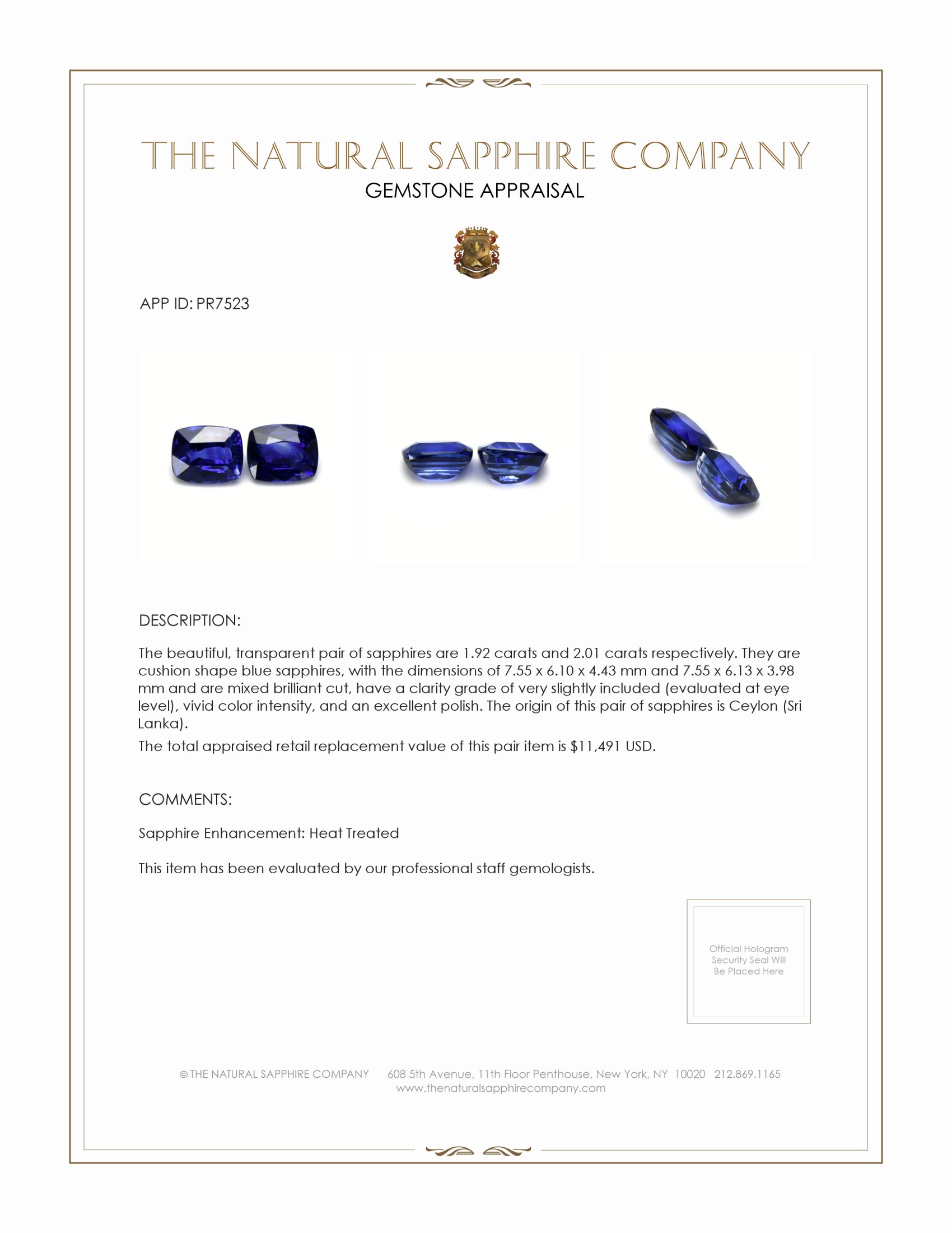 3.93 Ct.Tw. Blue Sapphire Pair from Ceylon (Sri Lanka)