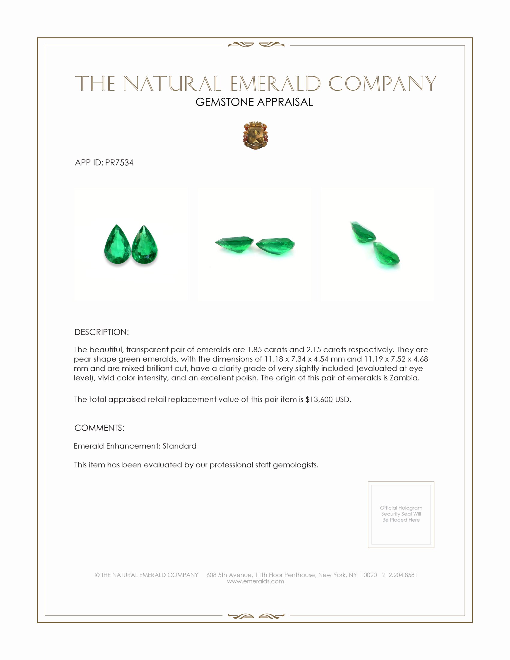 4.00 Ct.Tw. Emerald Pair from Zambia