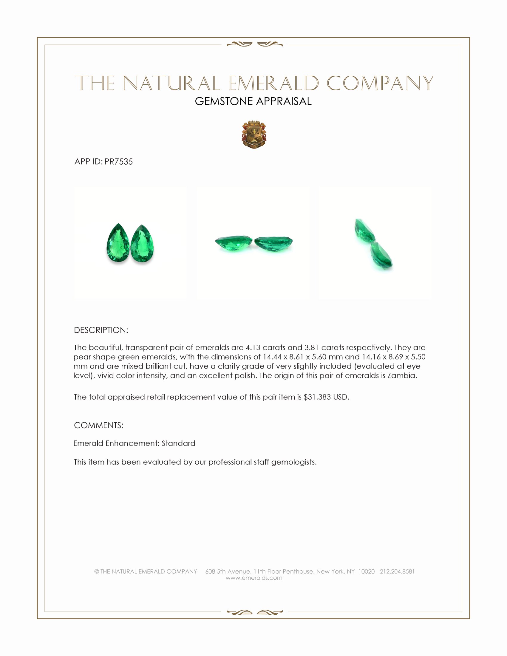 7.94 Ct.Tw. Emerald Pair from Zambia
