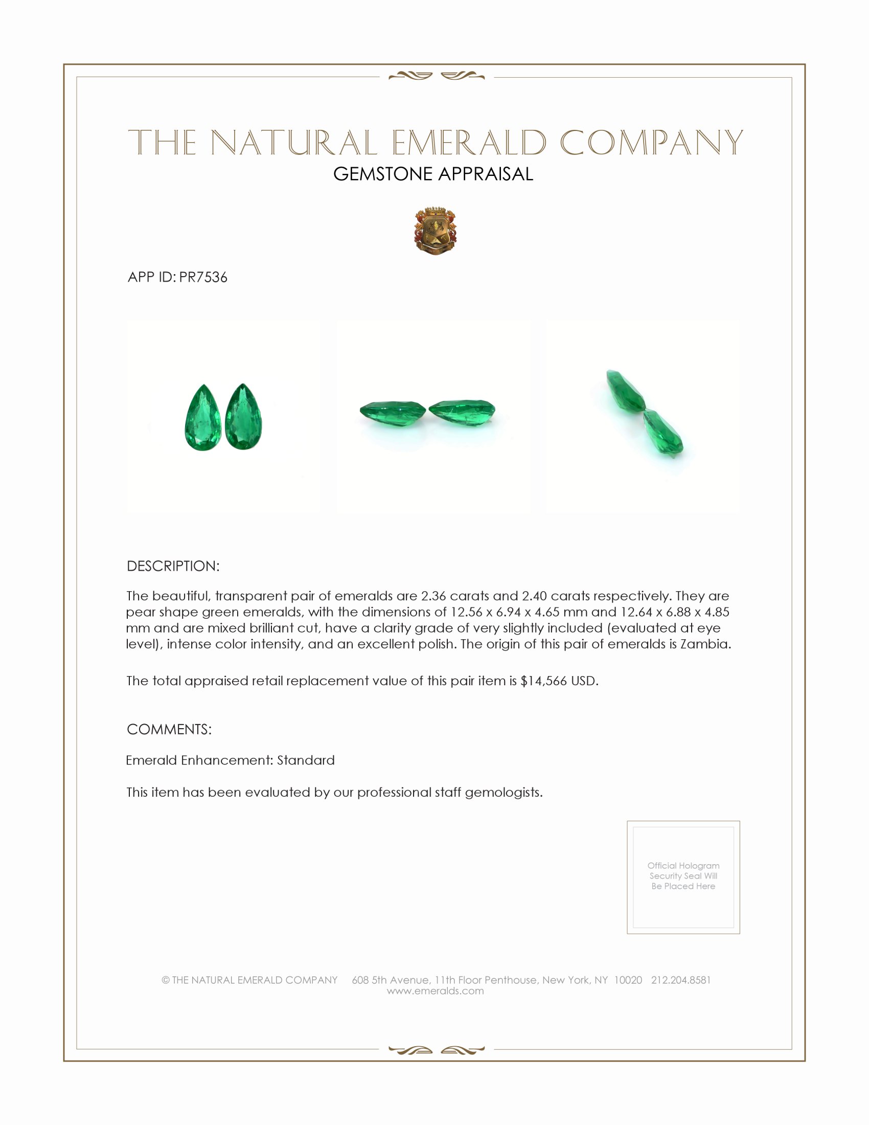 4.76 Ct.Tw. Emerald Pair from Zambia