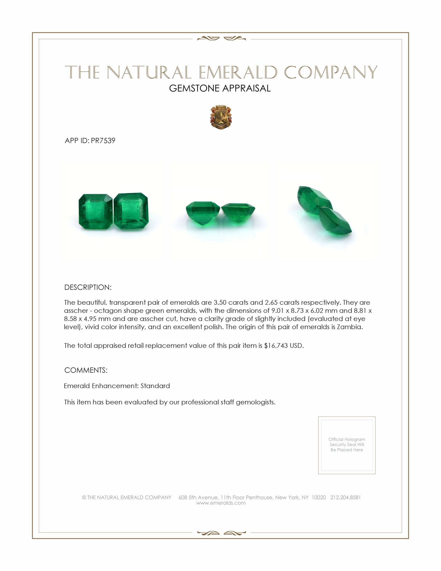 6.15 Ct.Tw. Emerald Pair from Zambia