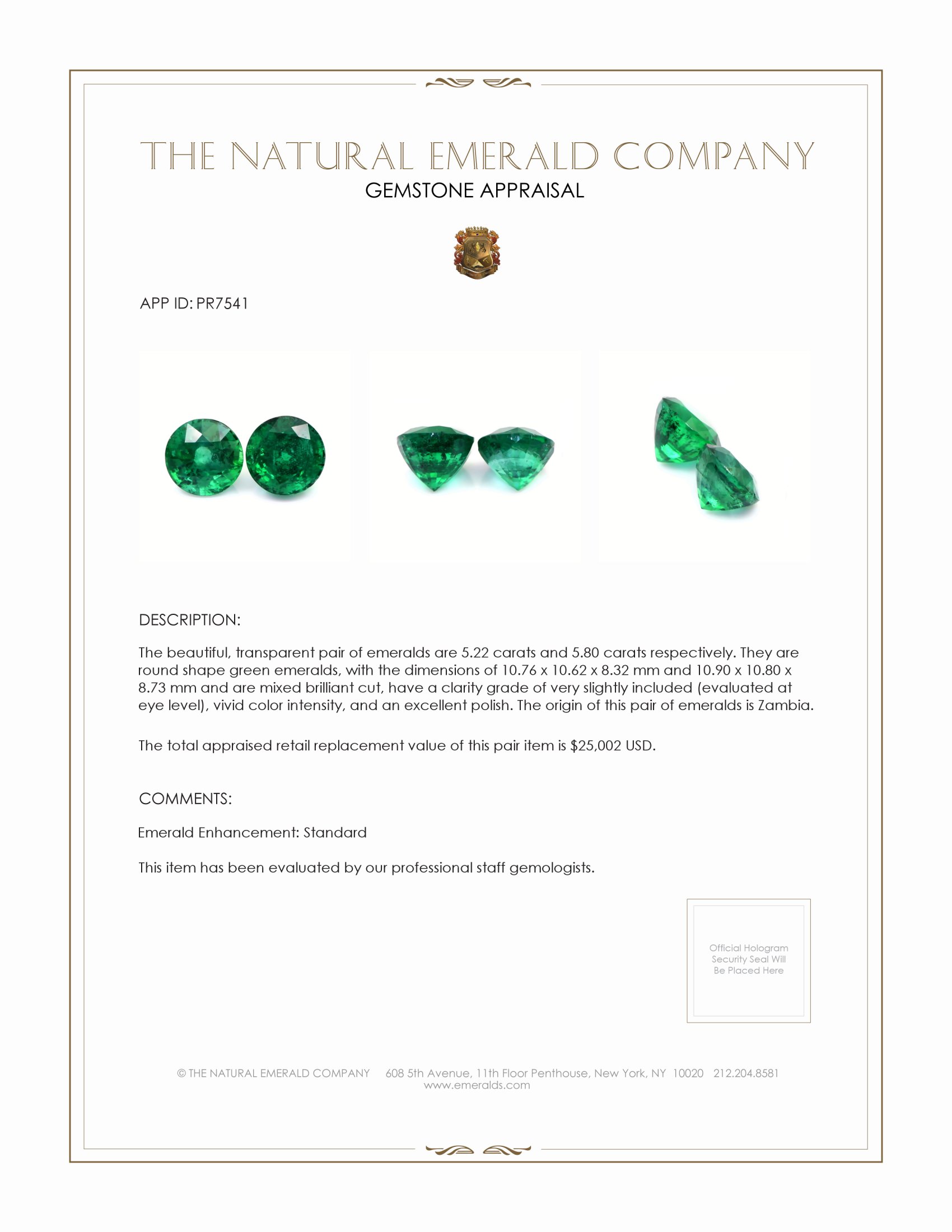 11.02 Ct.Tw. Emerald Pair from Zambia