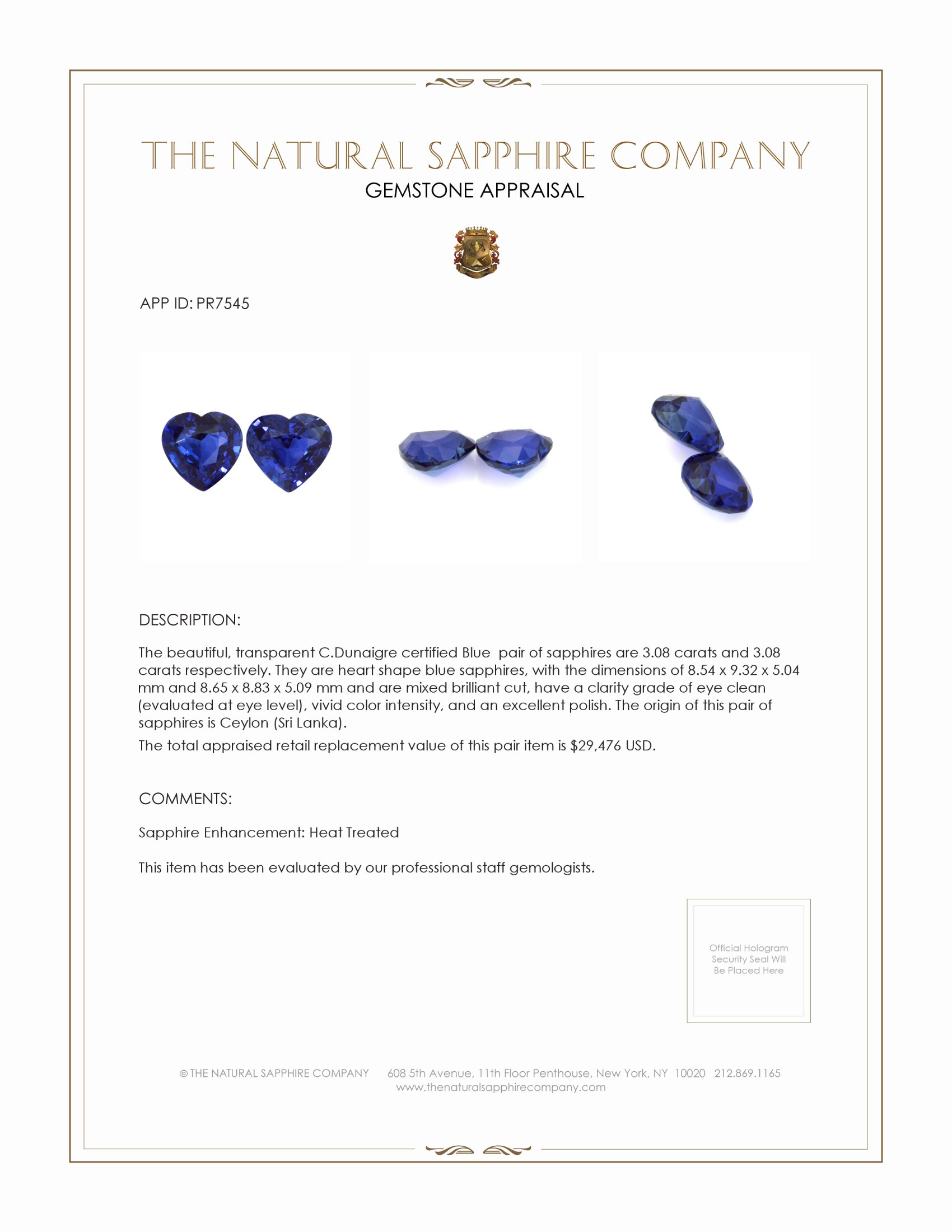 6.16 Ct.Tw. Blue Sapphire Pair from Ceylon (Sri Lanka)