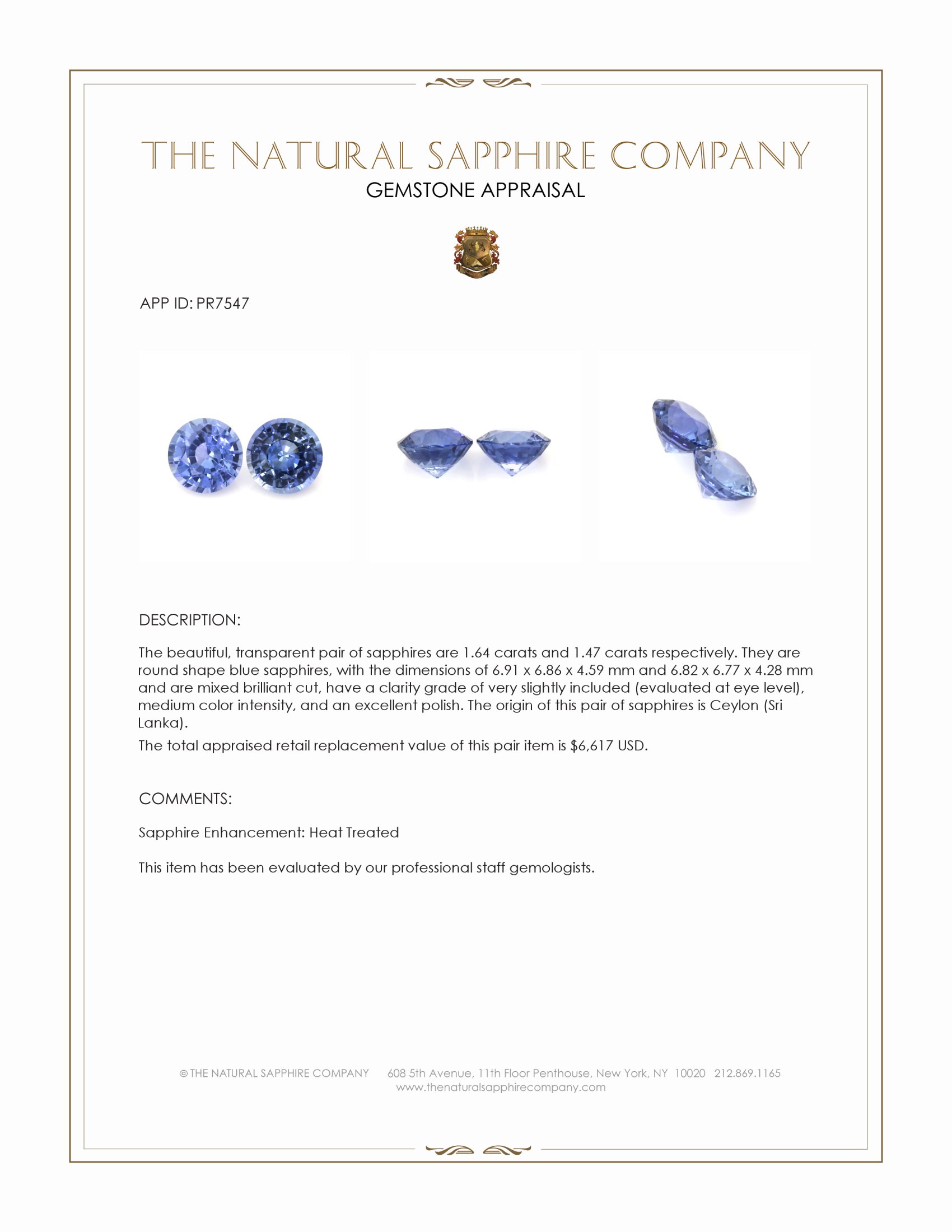 3.11 Ct.Tw. Blue Sapphire Pair from Ceylon (Sri Lanka)