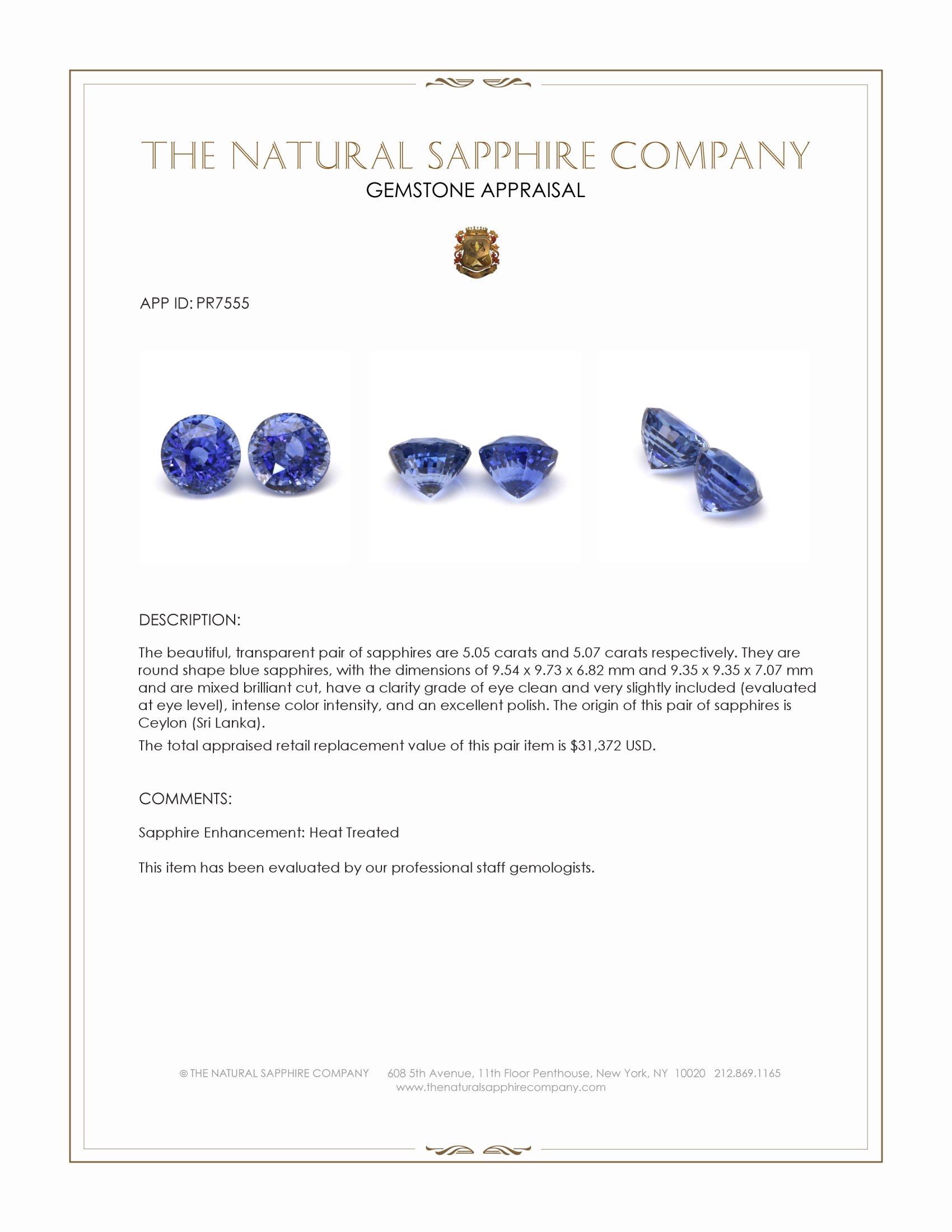10.12 Ct.Tw. Blue Sapphire Pair from Ceylon (Sri Lanka)