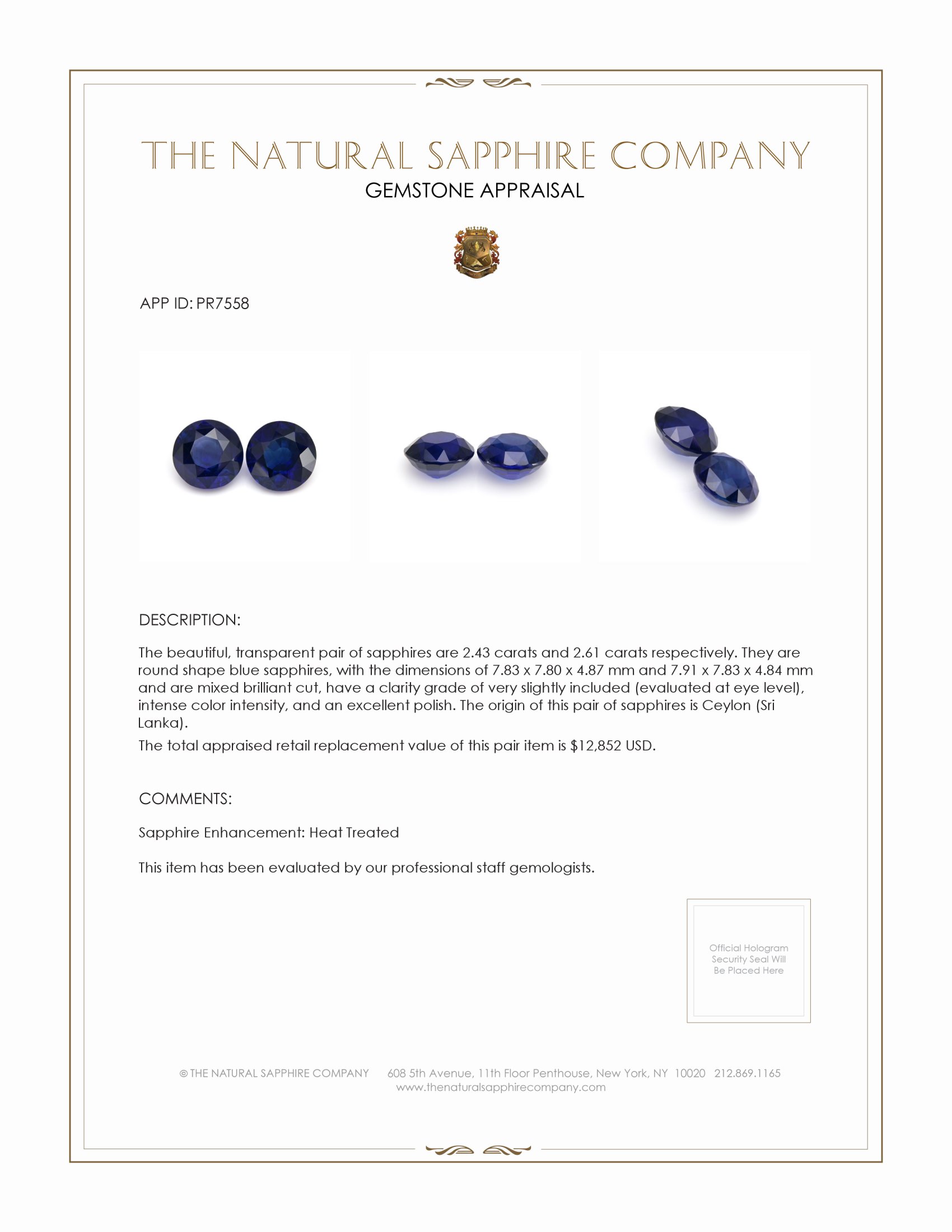 5.04 Ct.Tw. Blue Sapphire Pair from Ceylon (Sri Lanka)