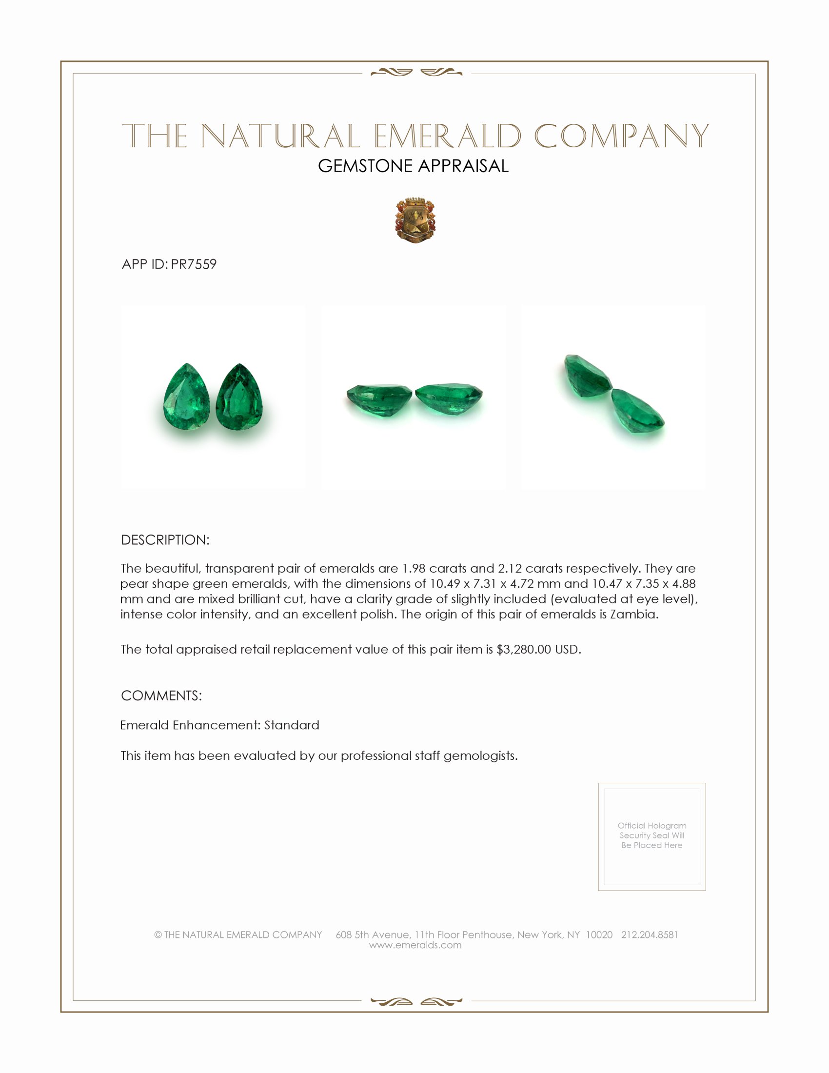 4.10 Ct.Tw. Emerald Pair from Zambia