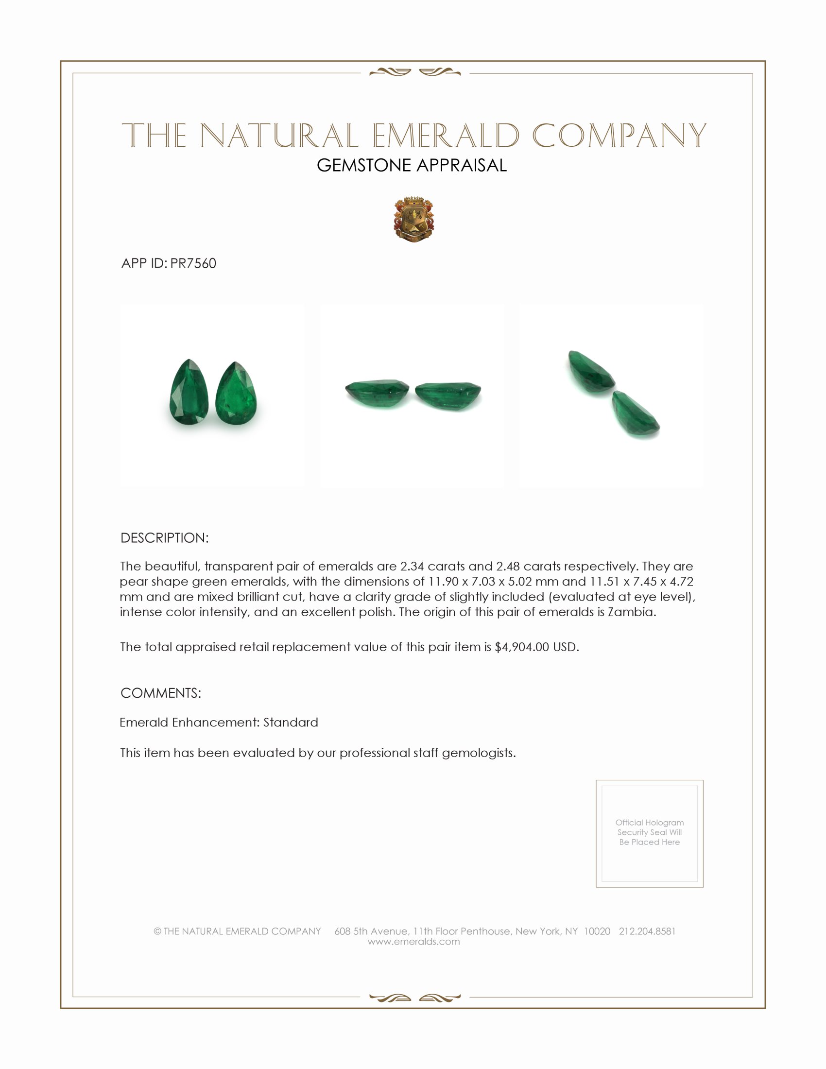 4.82 Ct.Tw. Emerald Pair from Zambia