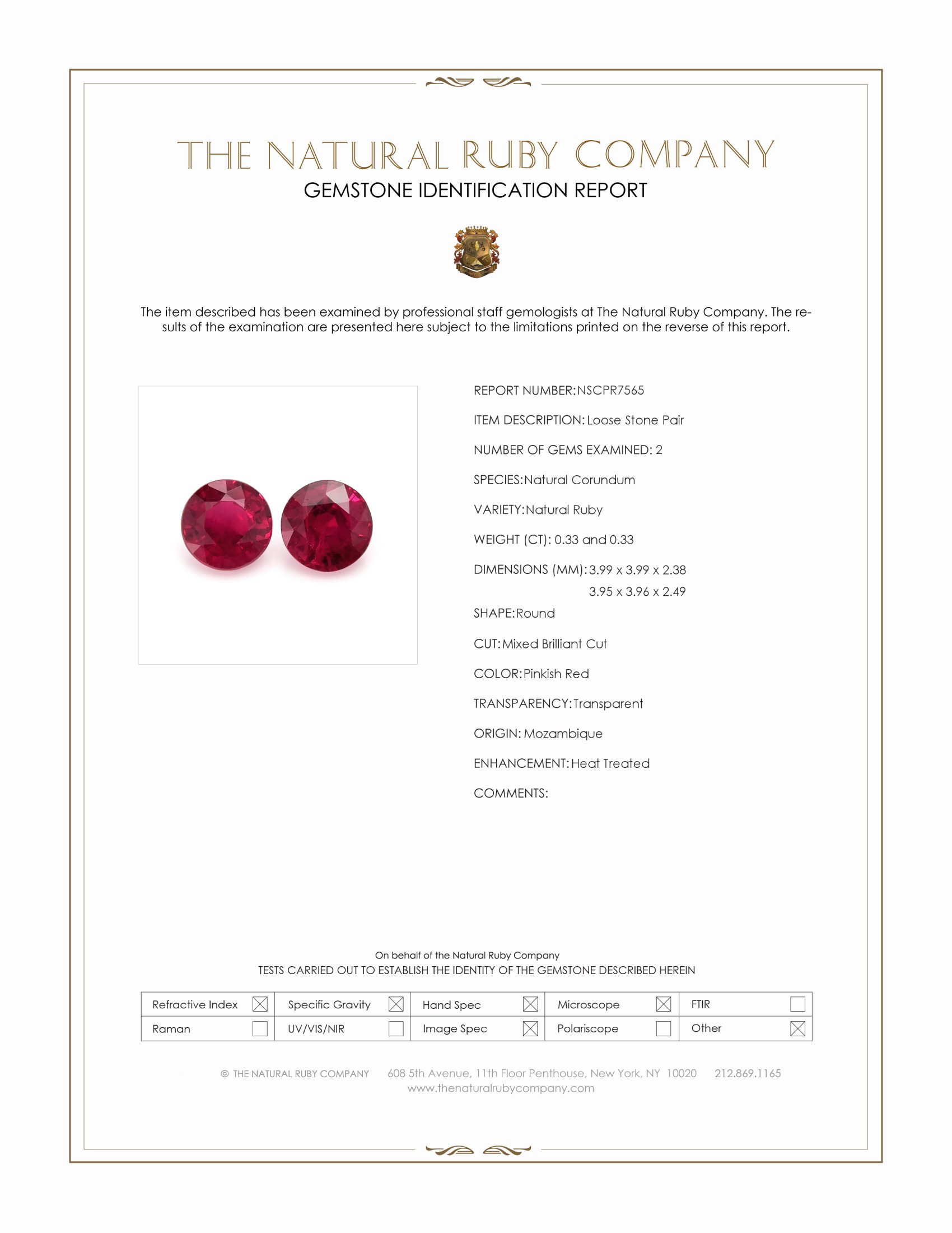 0.66 Ct.Tw. Pinkish Red Ruby Pair from Mozambique