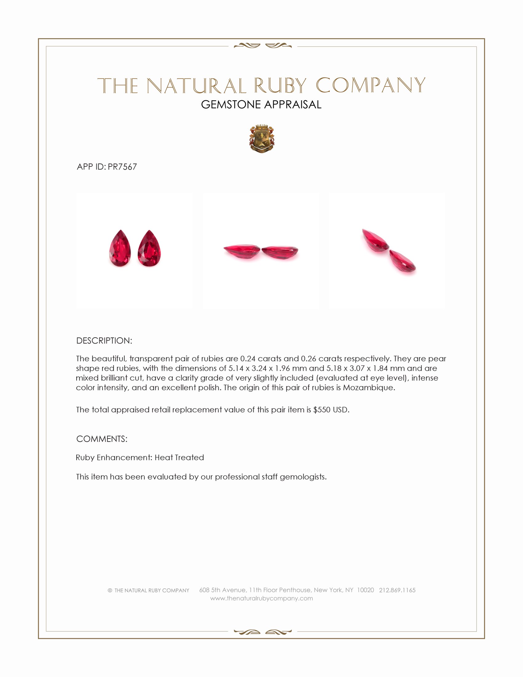 0.50 Ct.Tw. Ruby Pair from Mozambique