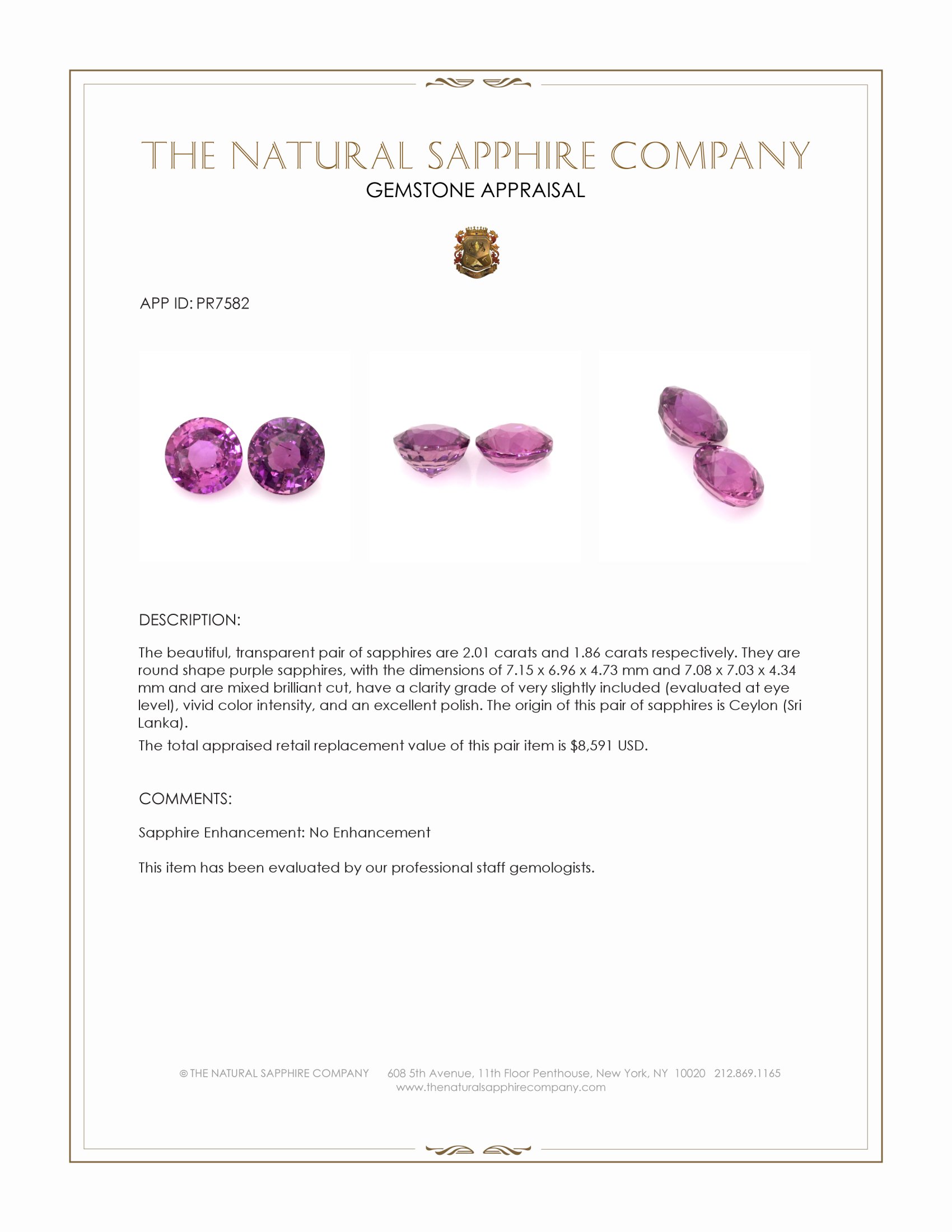 3.87 Ct.Tw. Purple Sapphire Pair from Ceylon (Sri Lanka)