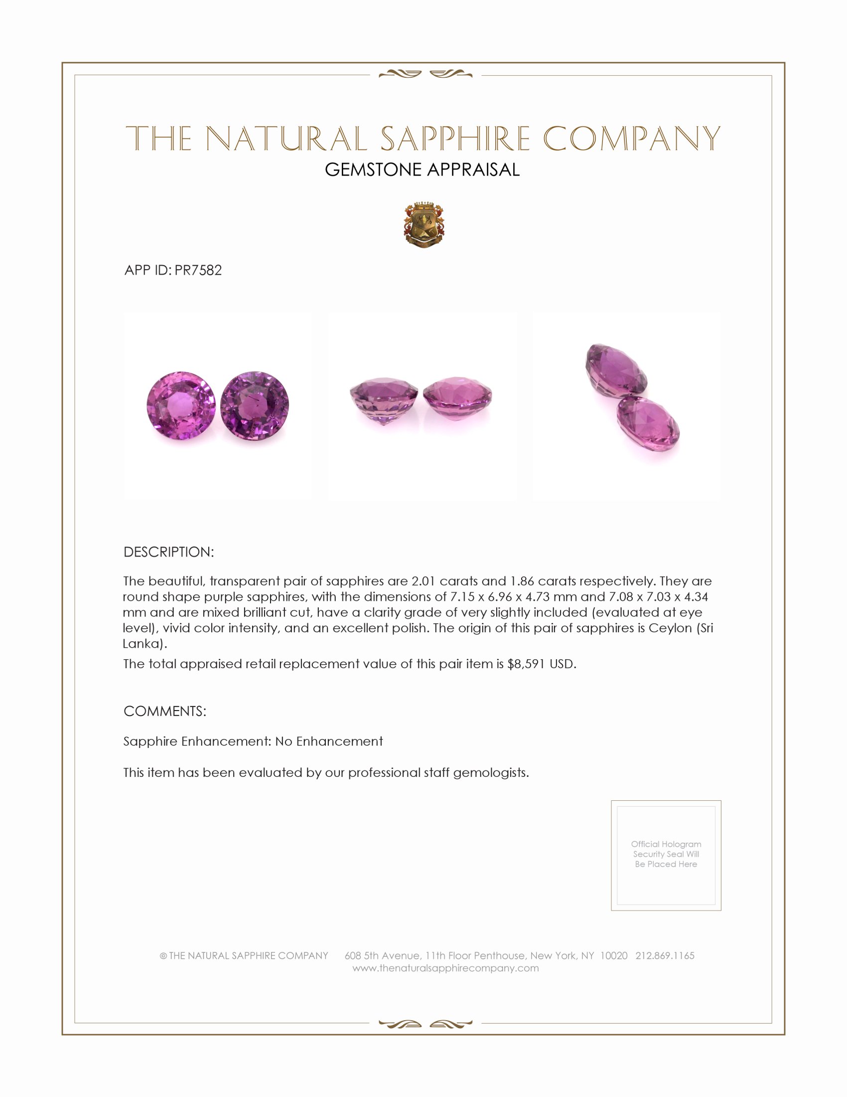 3.87 Ct.Tw. Purple Sapphire Pair from Ceylon (Sri Lanka)