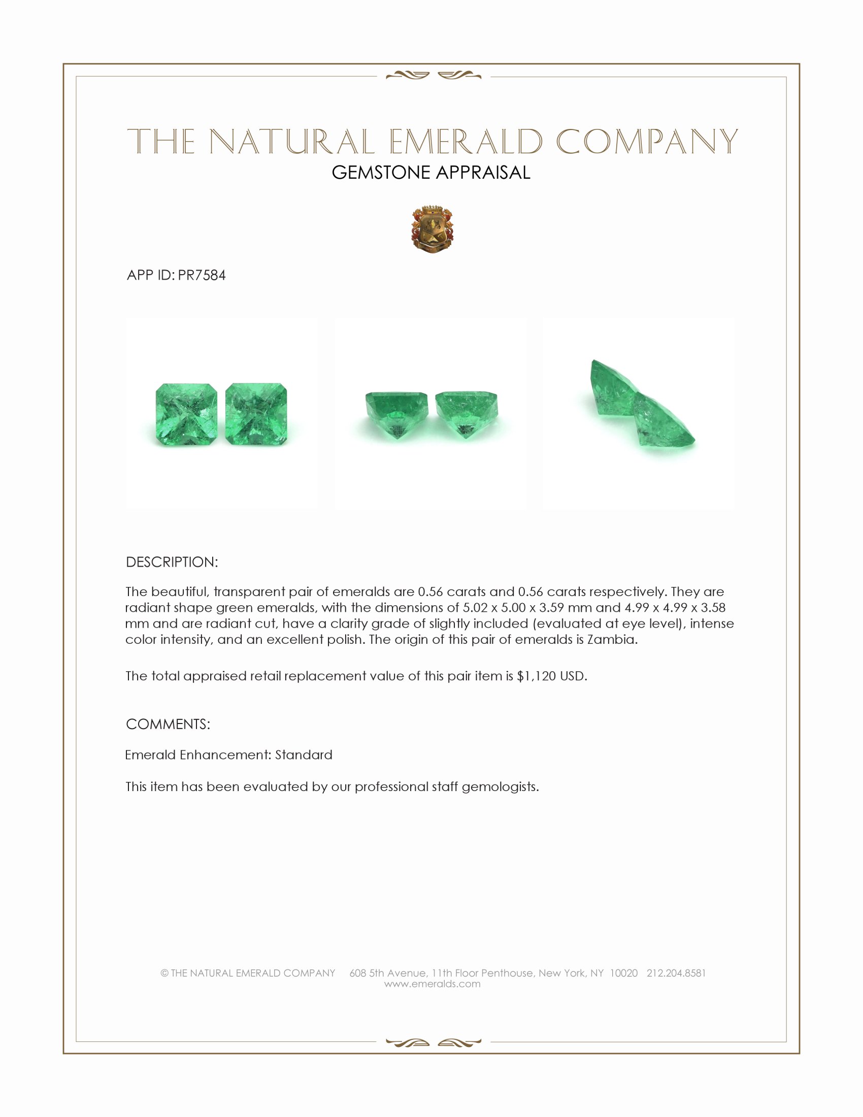 1.12 Ct.Tw. Emerald Pair from Zambia