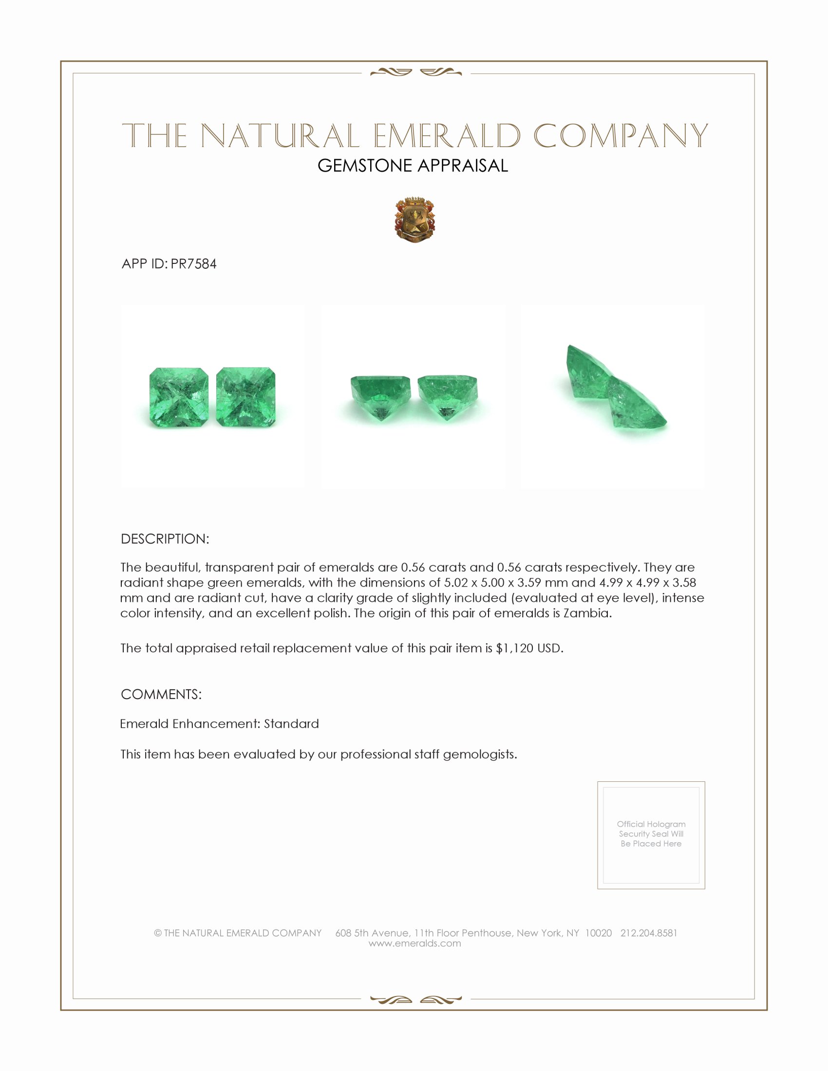 1.12 Ct.Tw. Emerald Pair from Zambia