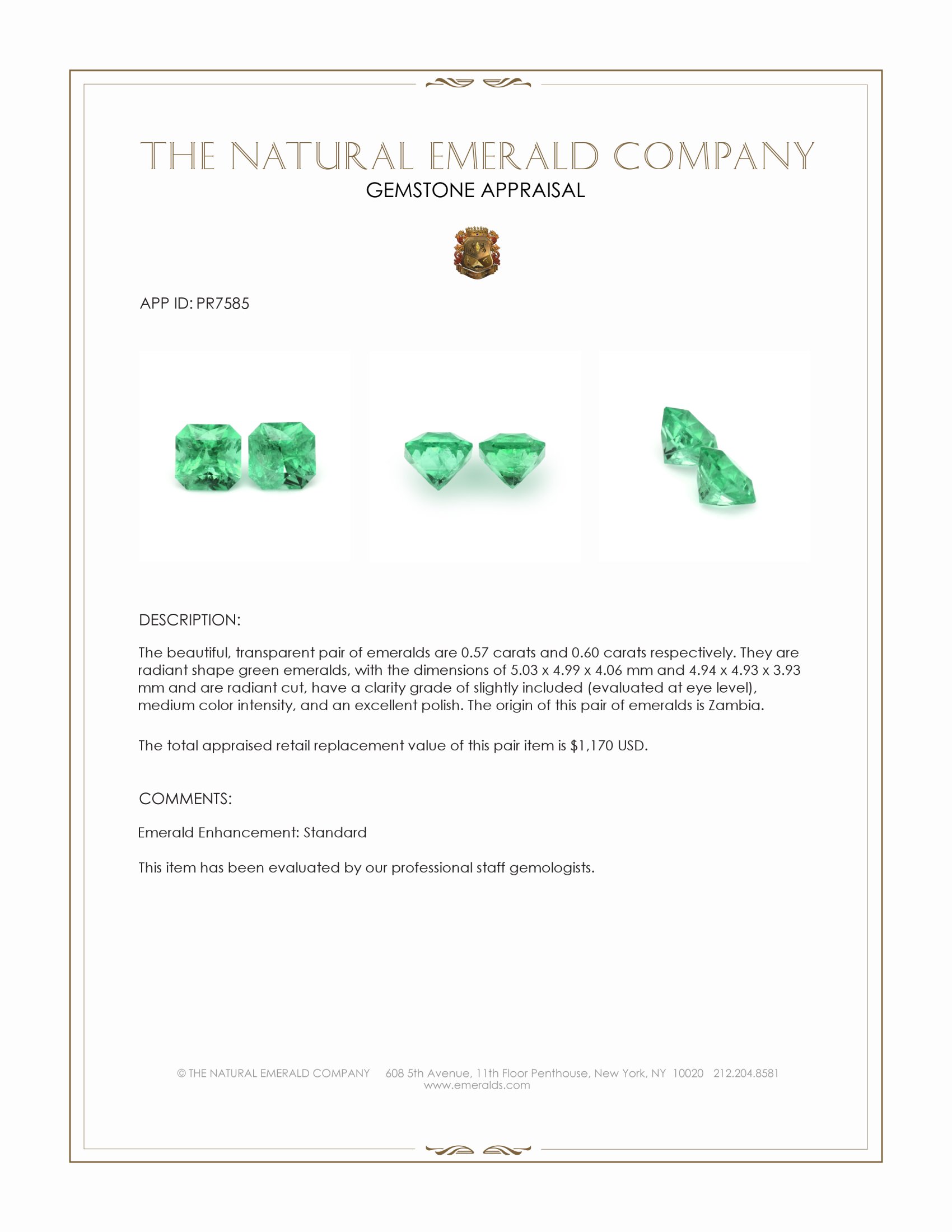 1.17 Ct.Tw. Emerald Pair from Zambia