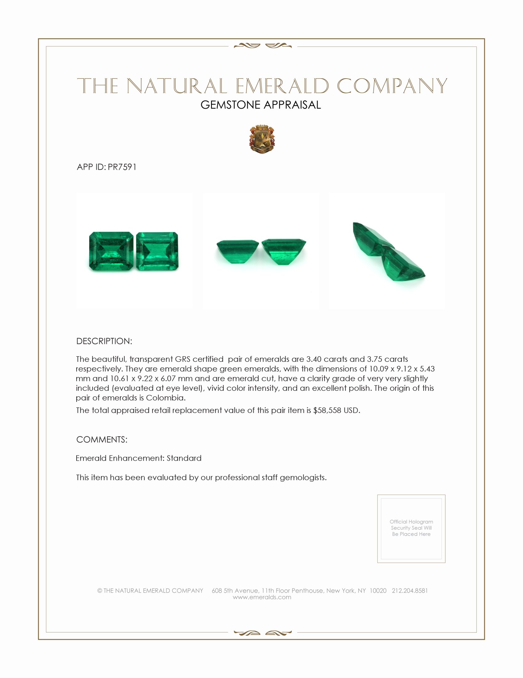 7.15 Ct.Tw. Emerald Pair from Colombia