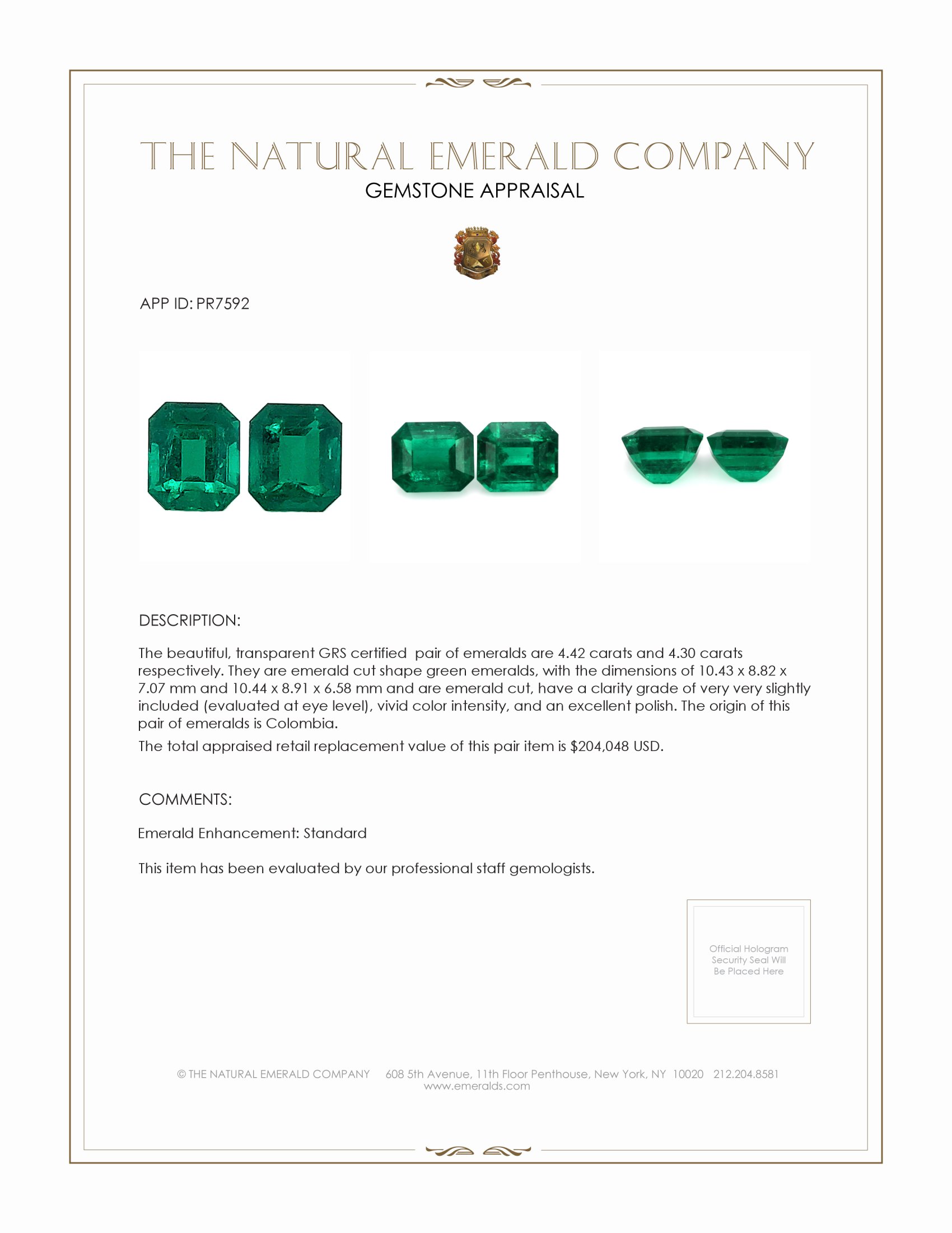 8.72 Ct.Tw. Emerald Pair from Colombia