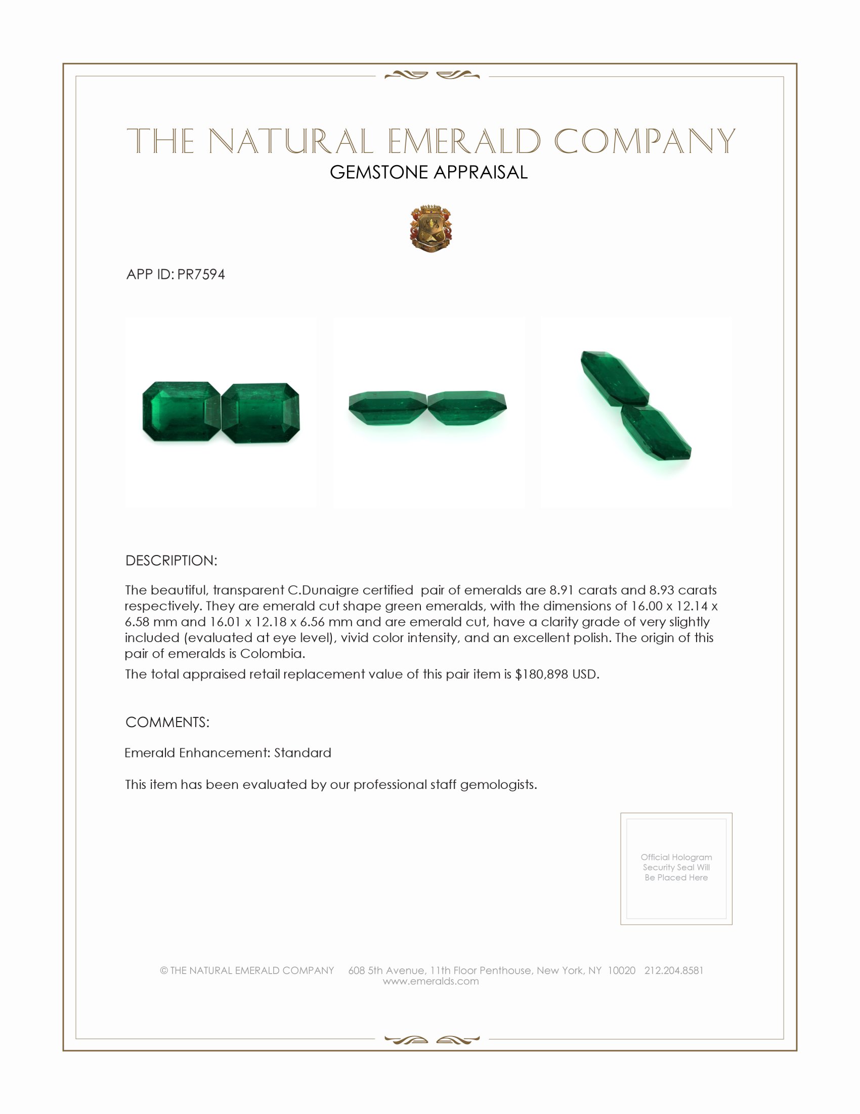 17.84 Ct.Tw. Emerald Pair from Colombia