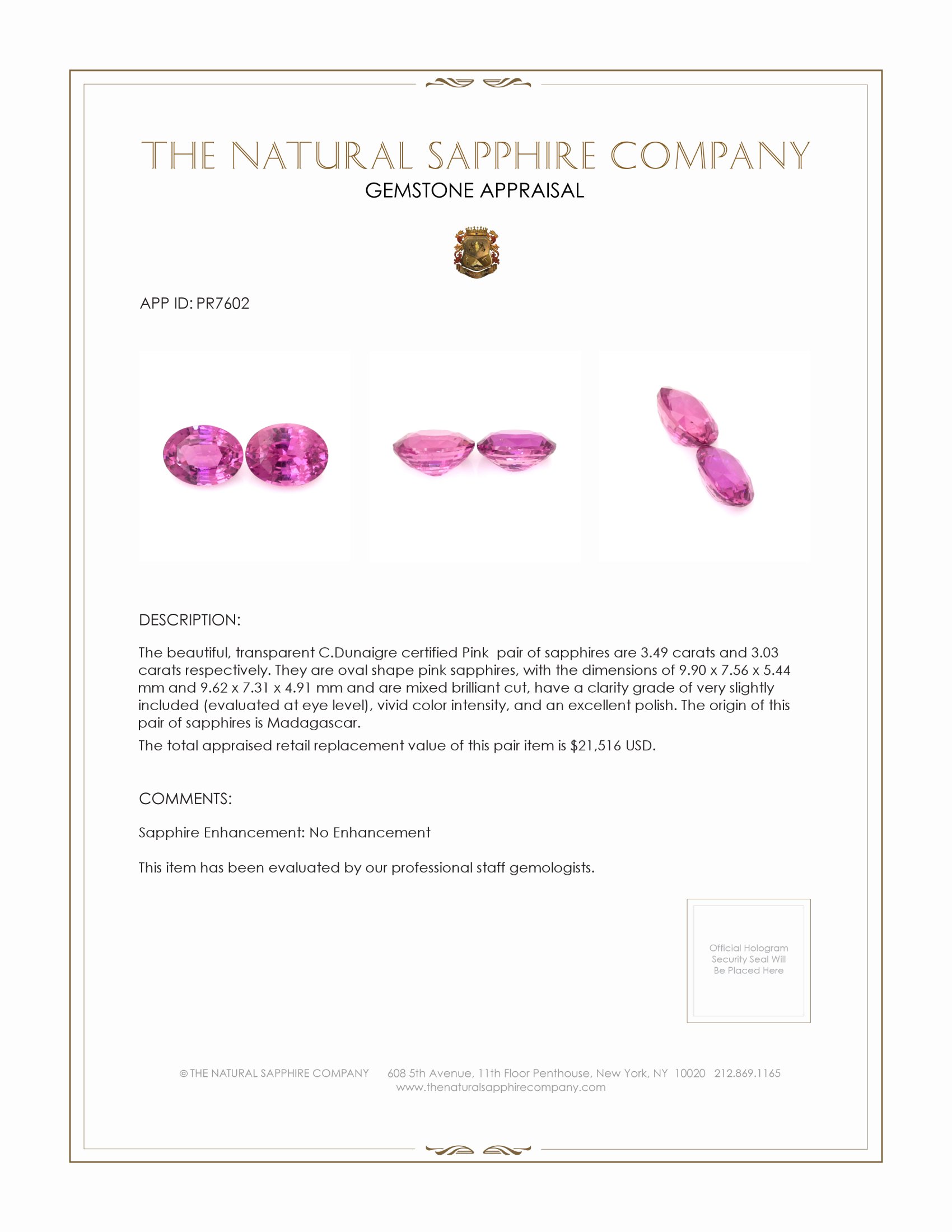 6.52 Ct.Tw. Pink Sapphire Pair from Madagascar