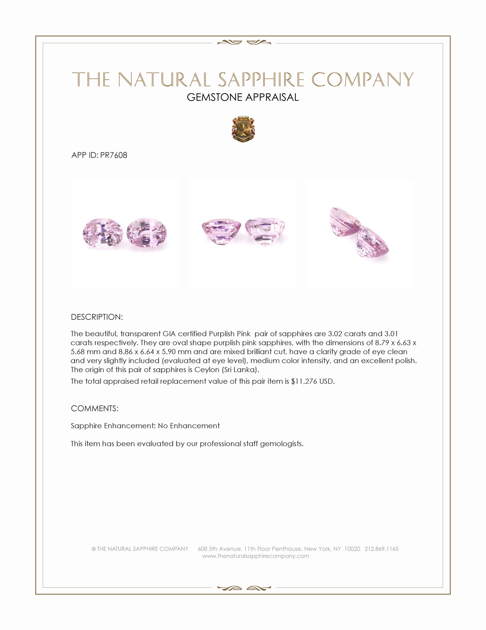 6.03 Ct.Tw. Purplish Pink Sapphire Pair from Ceylon (Sri Lanka)