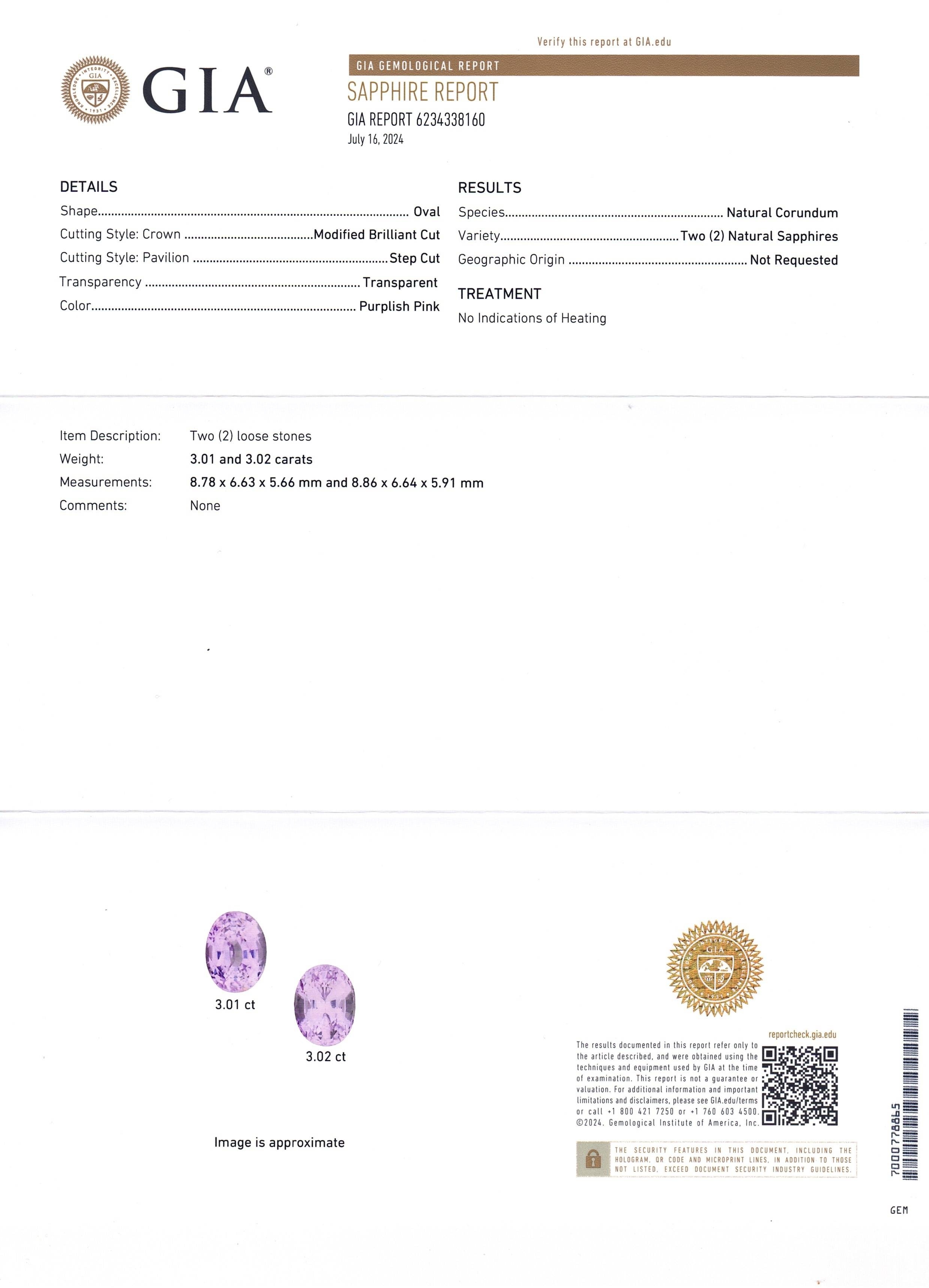 6.03 Ct.Tw. Purplish Pink Sapphire Pair from Ceylon (Sri Lanka)