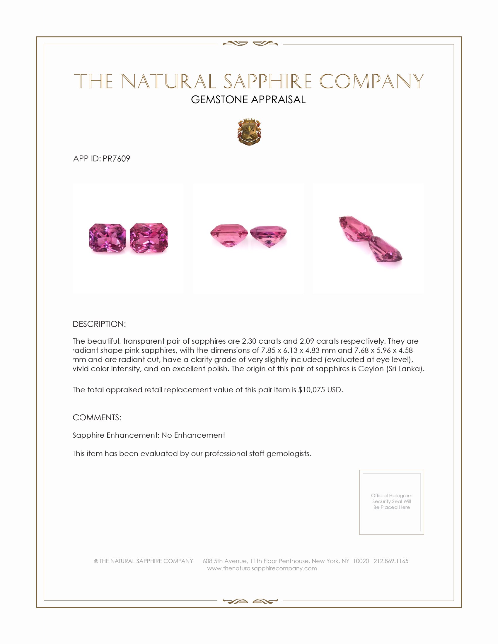 4.39 Ct.Tw. Pink Sapphire Pair from Ceylon (Sri Lanka)