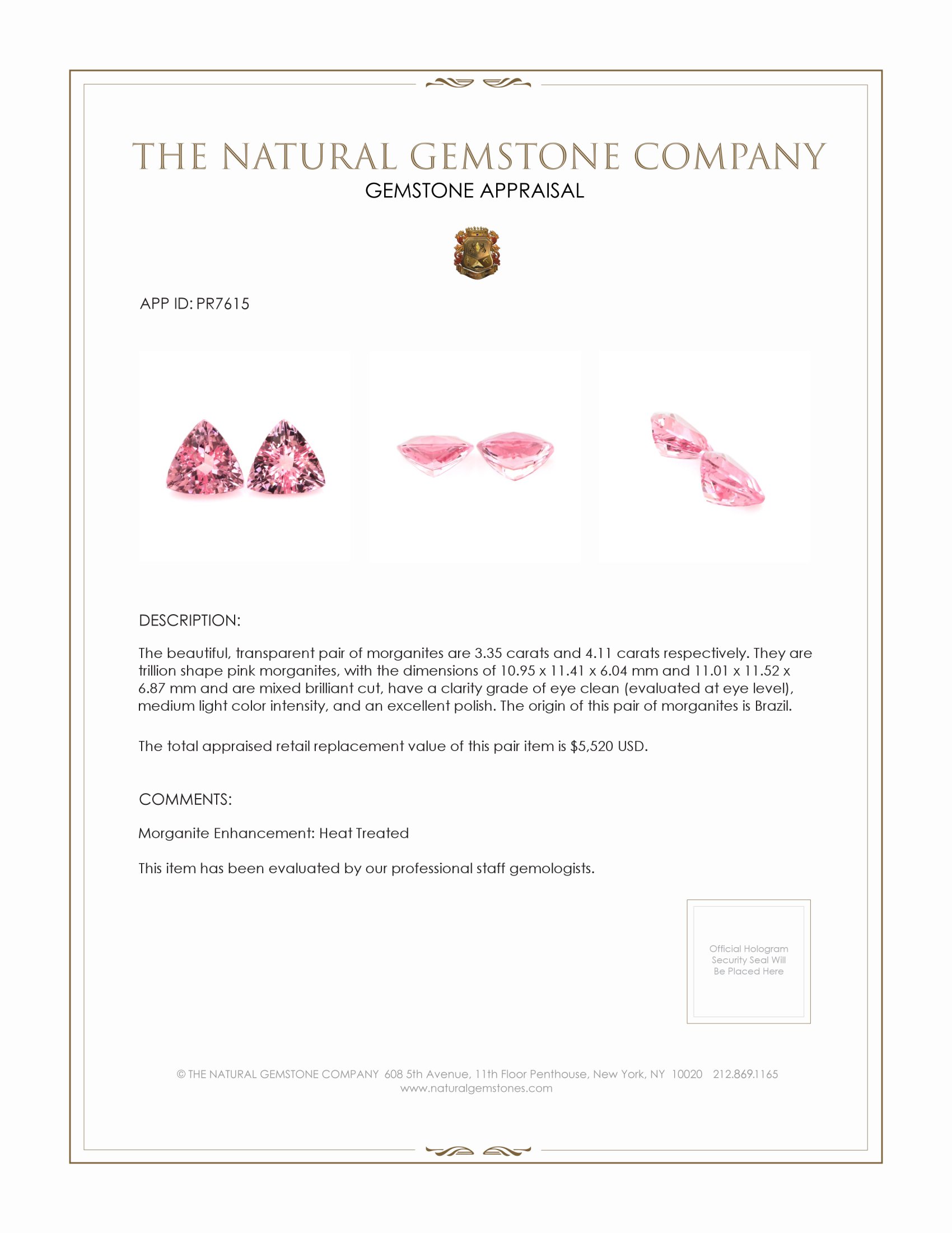 7.46 Ct.Tw. Morganite Pair from Brazil
